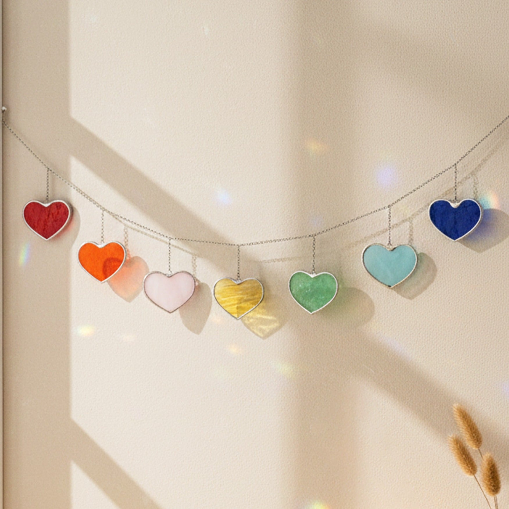 Rainbow Heart Glass Garland Glass for Stained Glass Garland F96