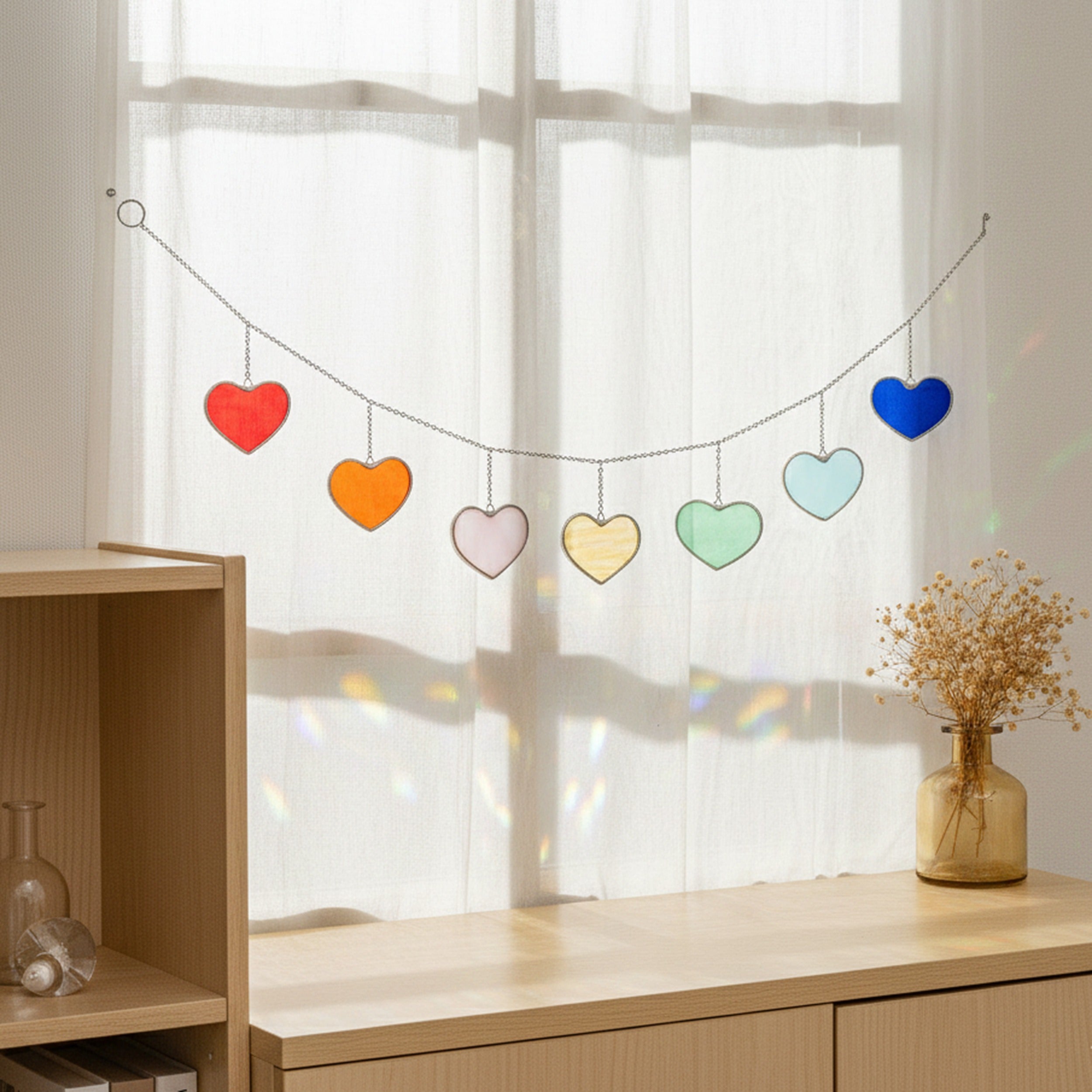 Rainbow Heart Glass Garland Glass for Stained Glass Garland F96