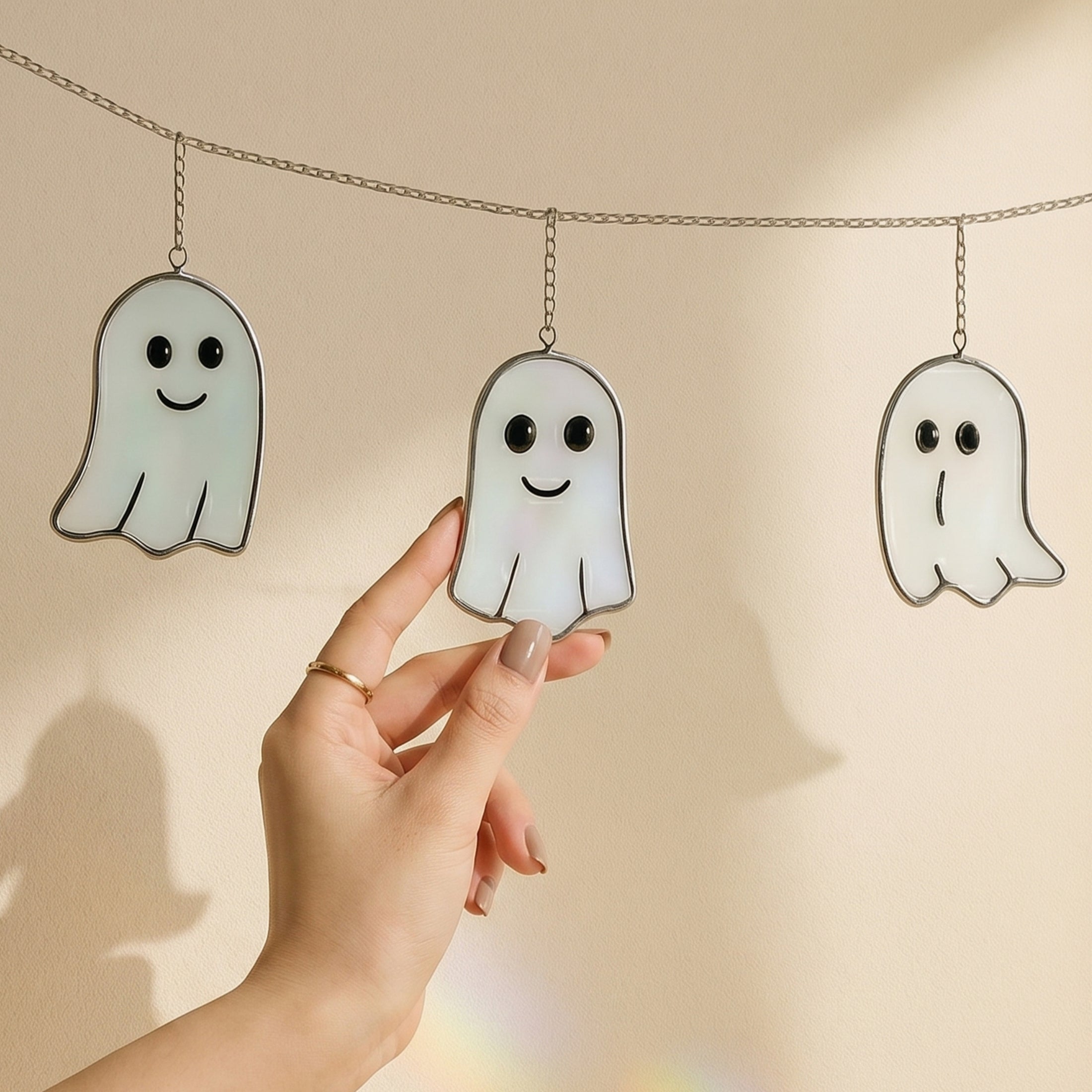 Halloween Ghost Pumpkin Stained Glass Garland for decorations Q14