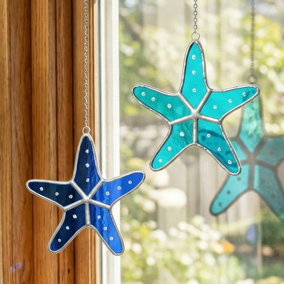 Starfish Stained Glass Coastal Hanging for Nautical Decor Q24