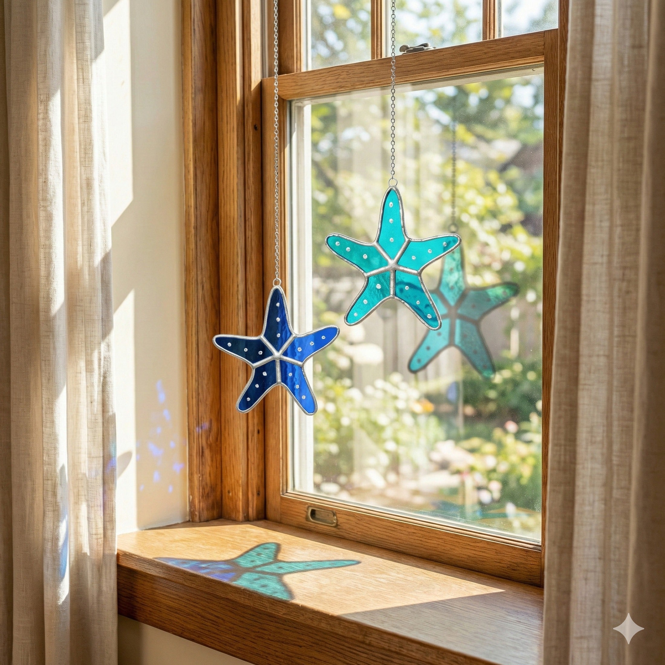 Starfish Stained Glass Decorative Hanging for Beach Decor Q24