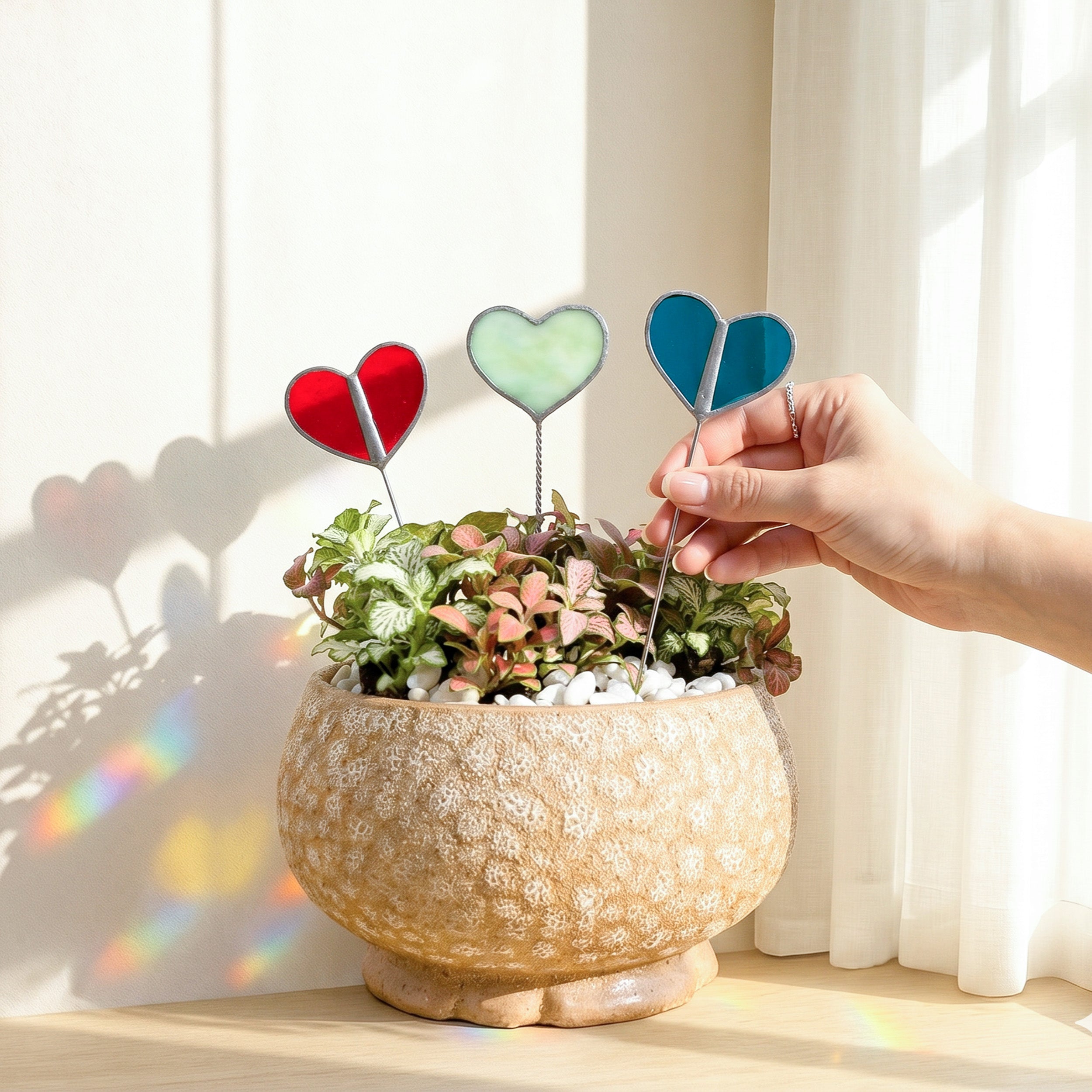 Stained Glass Heart Plant Stakes Decor and Garden Decor F44