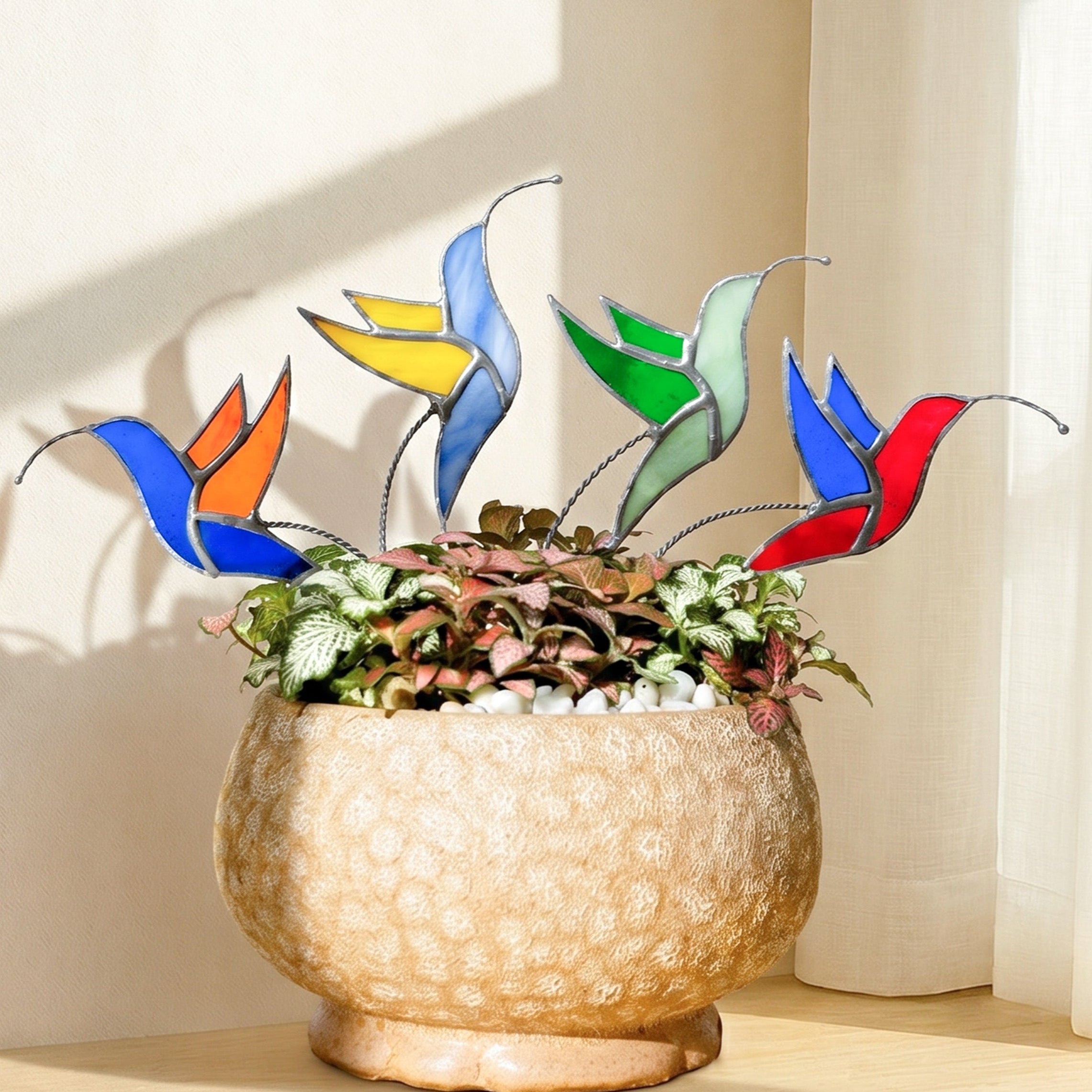Stained Glass Hummingbird Plant Stakes Glass for Plant Stakes F41