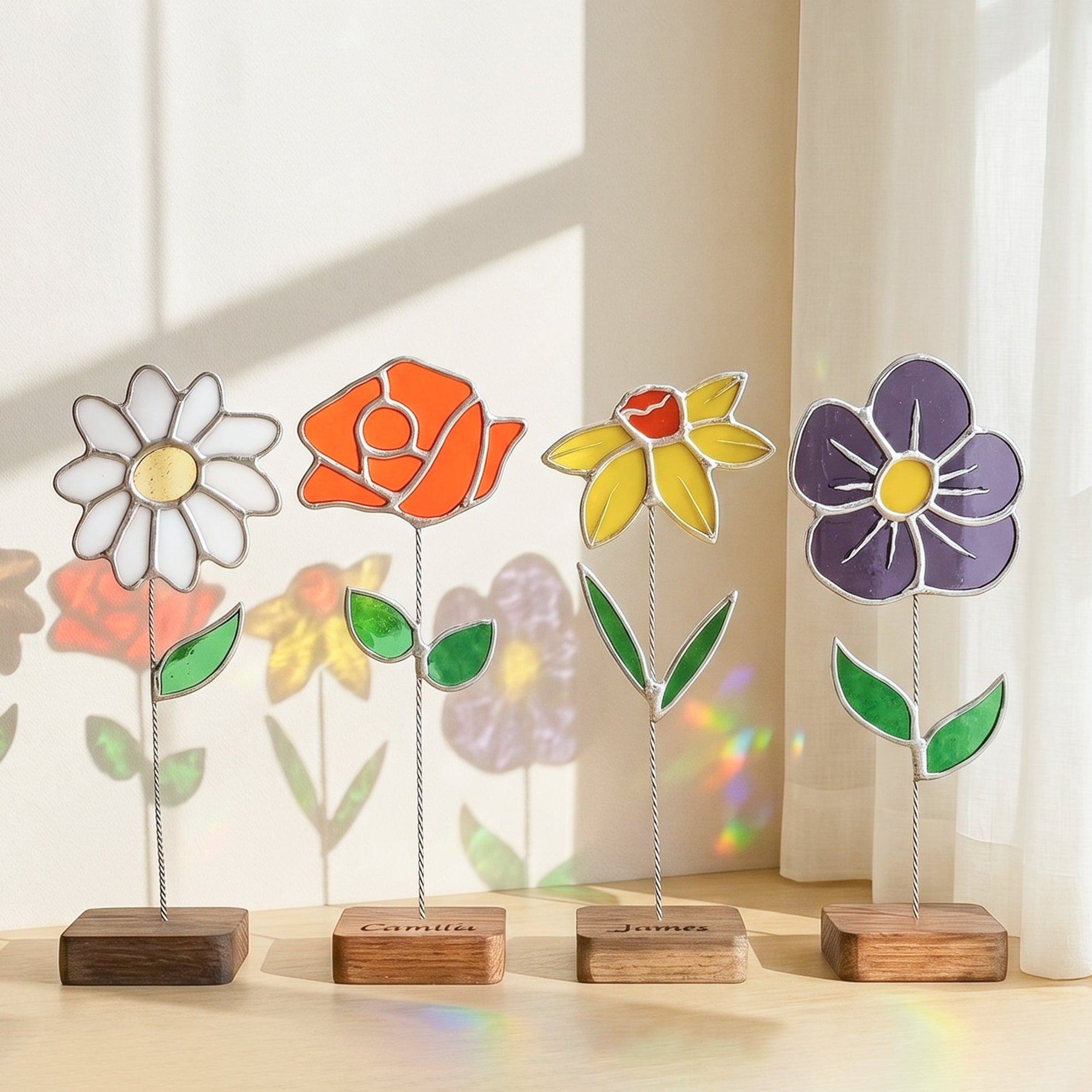 Stained Glass Flower Table Decor glass for Home Ornaments Q31