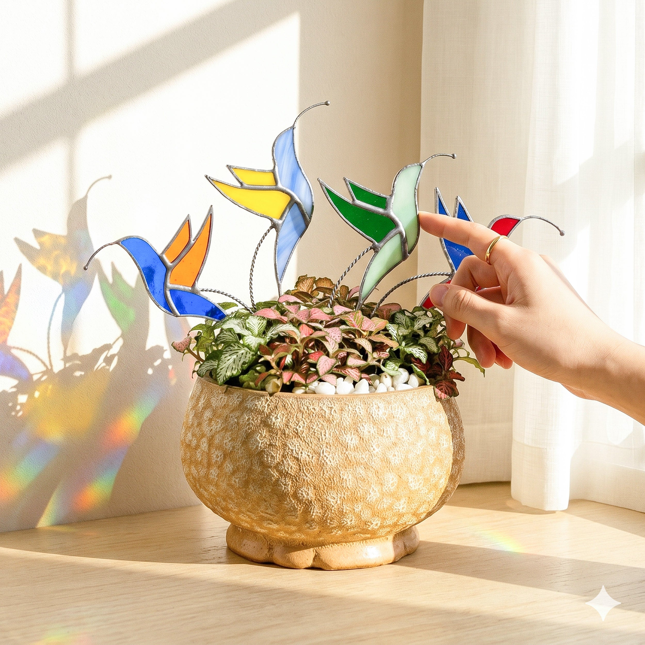 Stained Glass Hummingbird Plant Stakes Glass for Plant Stakes F41