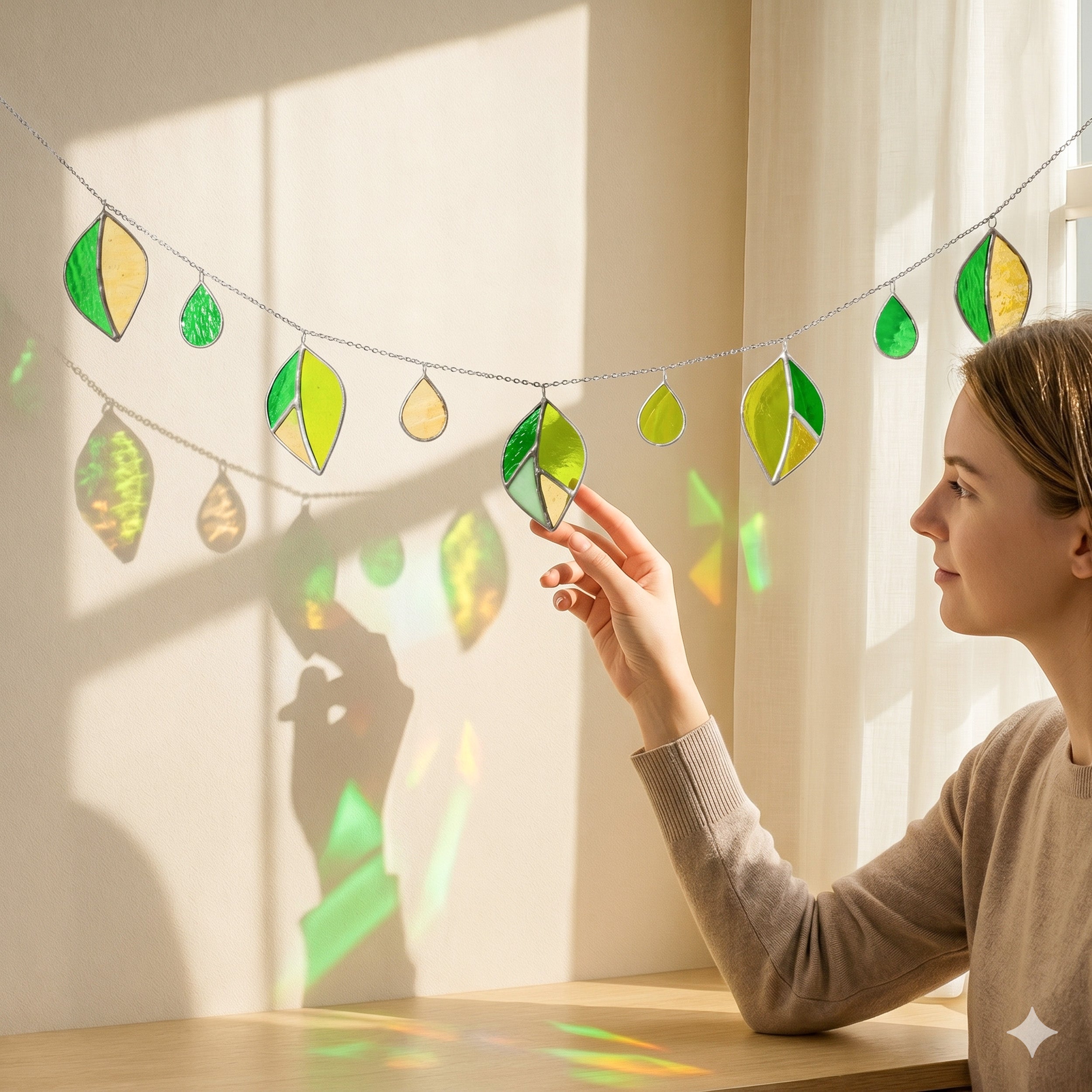 Leaf Stained Glass Garland Glass for Art Glass Wall Art Q04