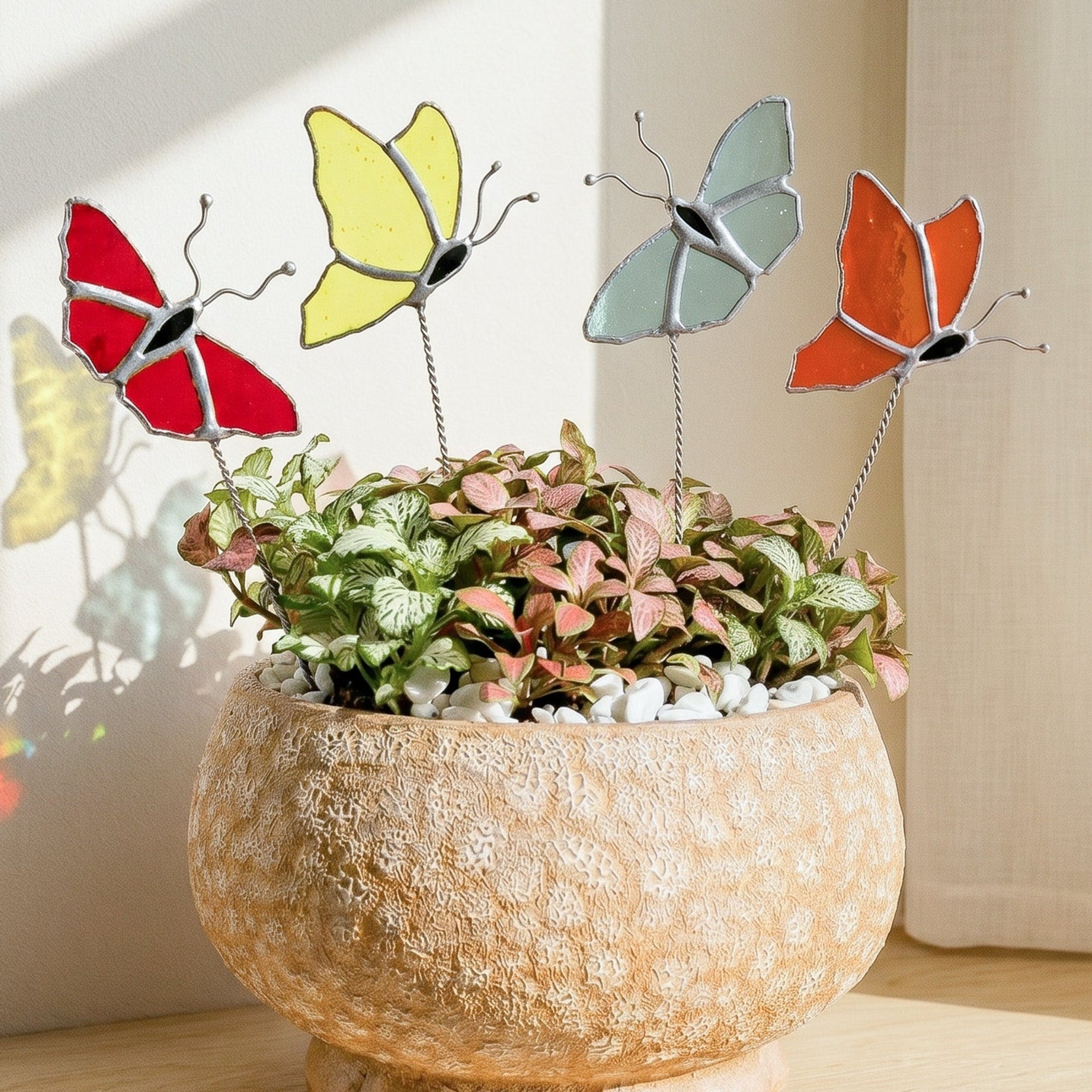 Stained Glass Butterfly Plant Stakes glass for Plant Support F43