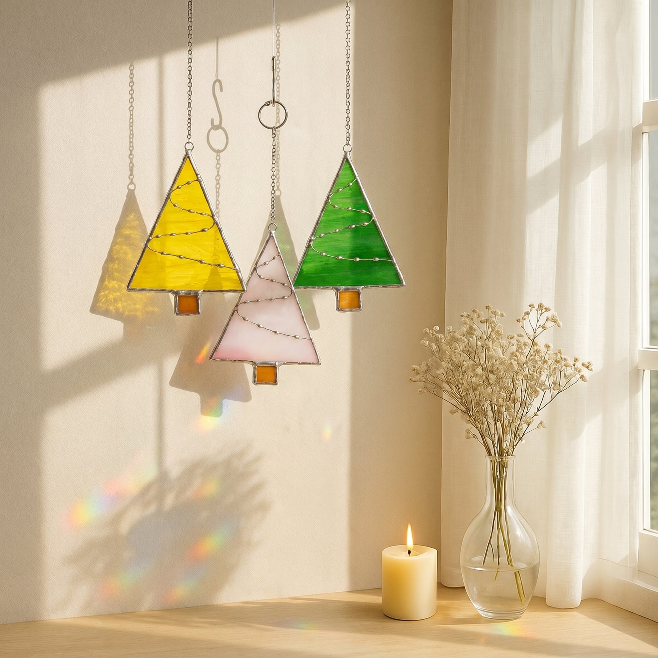 Christmas Tree Stained Glass for Christmas Decor and Rustic F91
