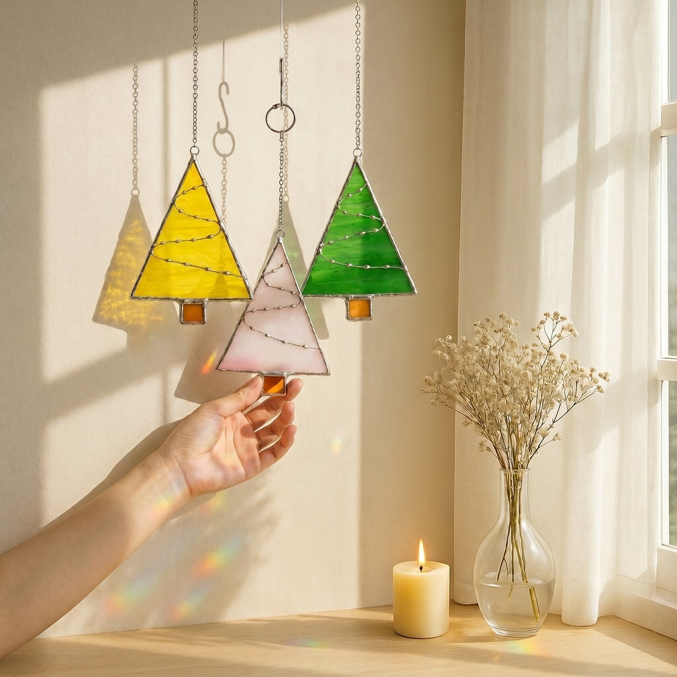 Christmas Tree Stained Glass for Christmas Decor and Rustic F91