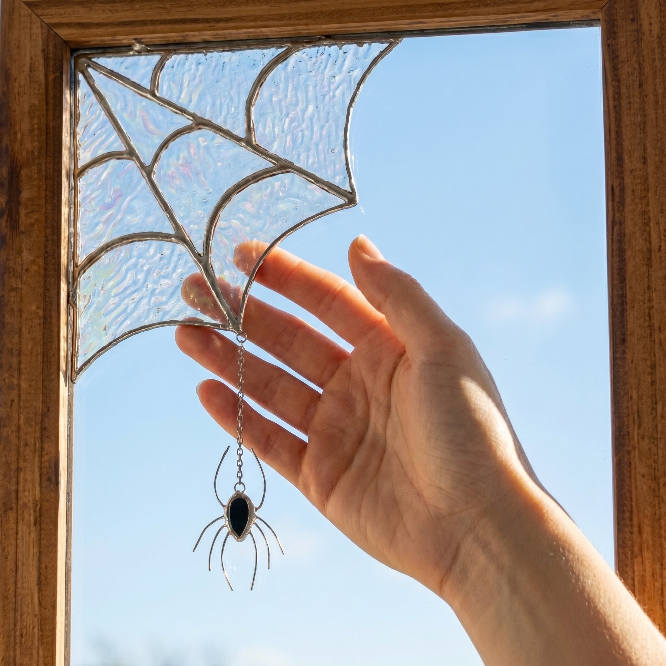 Halloween Stained Glass Web Spider Decor, Whimsical window decor Q16