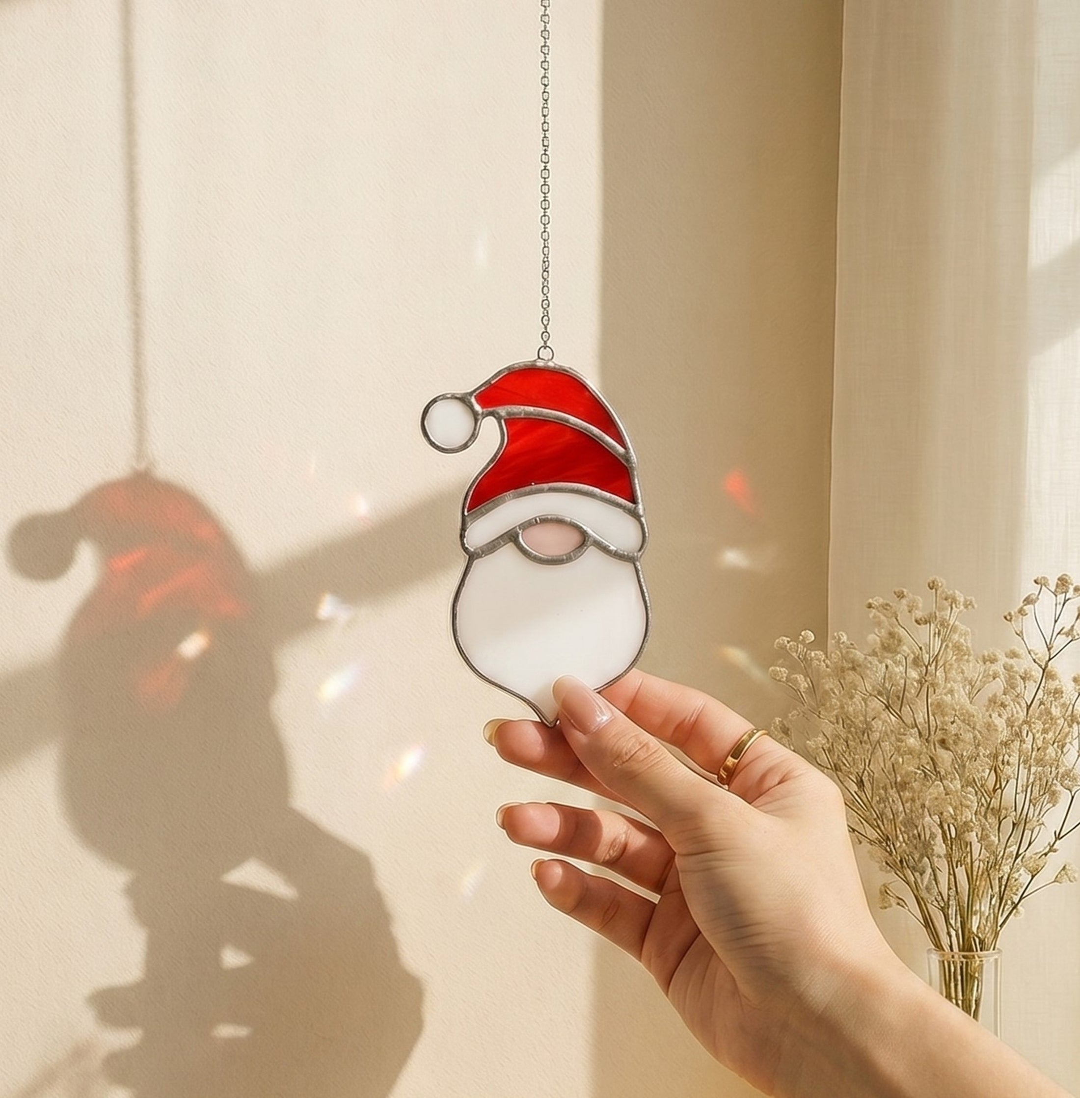 Stained Glass Santa Ornament, Christmas decorations for art F87