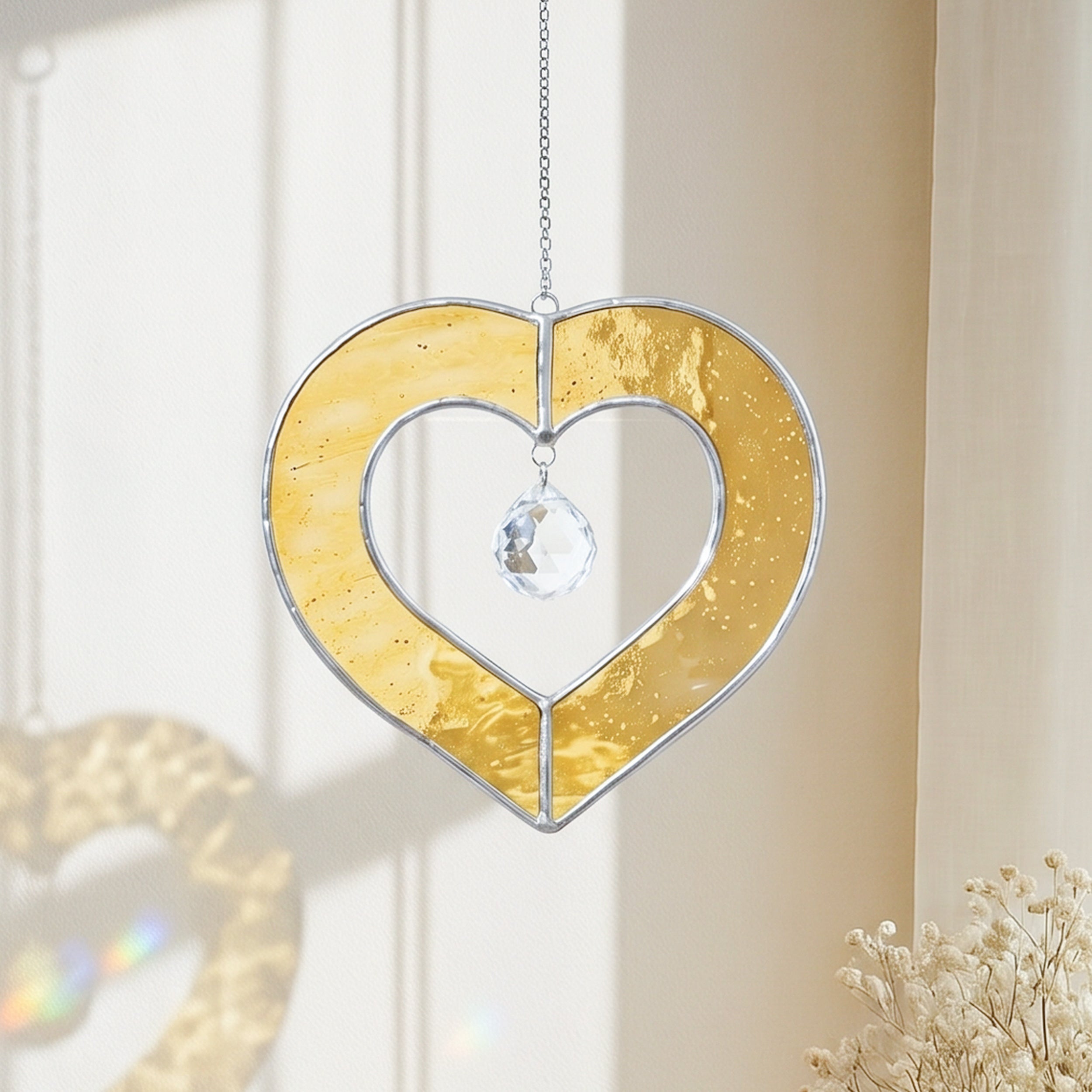 Heart Shaped Stained Glass Suncatcher Decor and Window Charm Q27