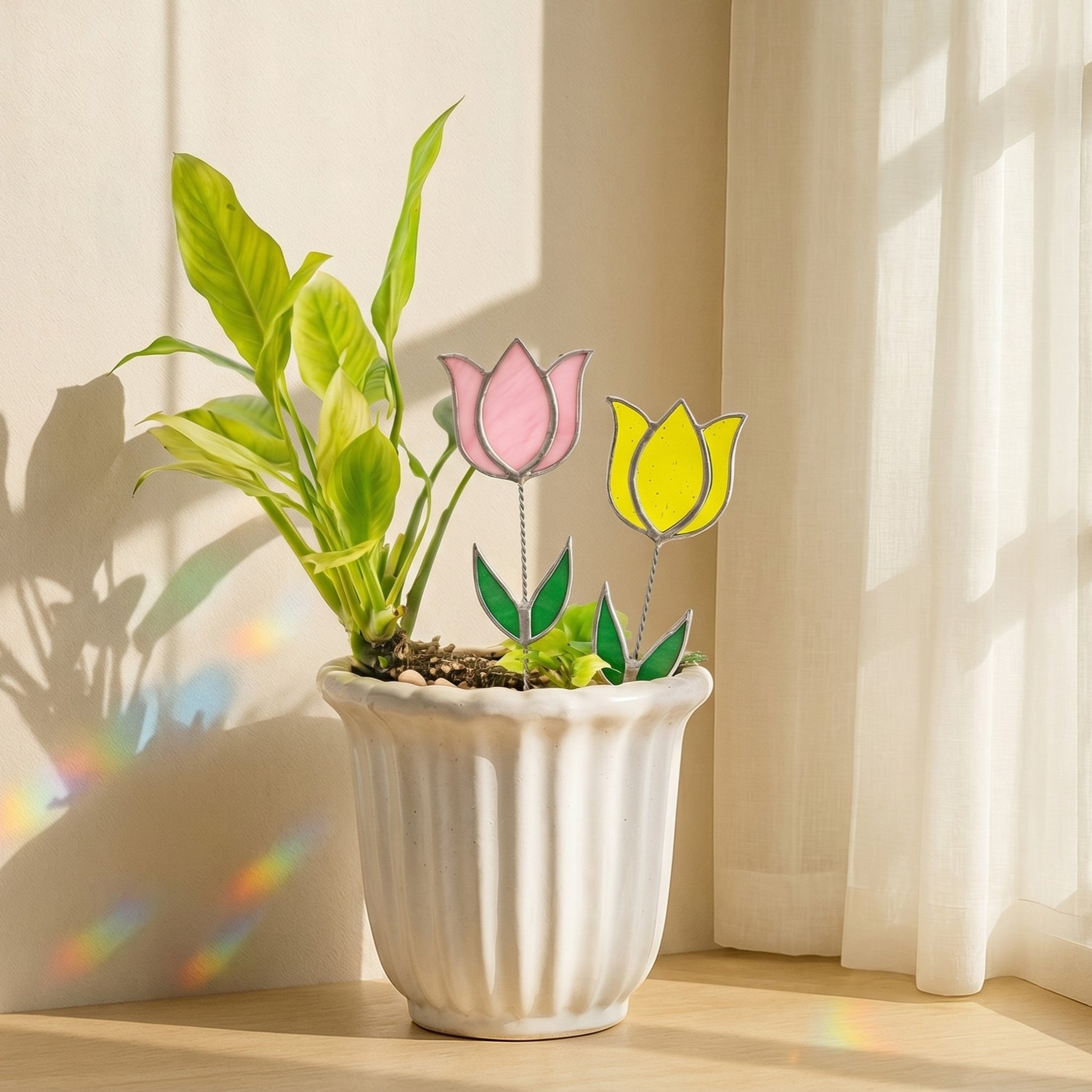 Stained Glass Flower Plant Stakes and Coastal Plant Decor Q08