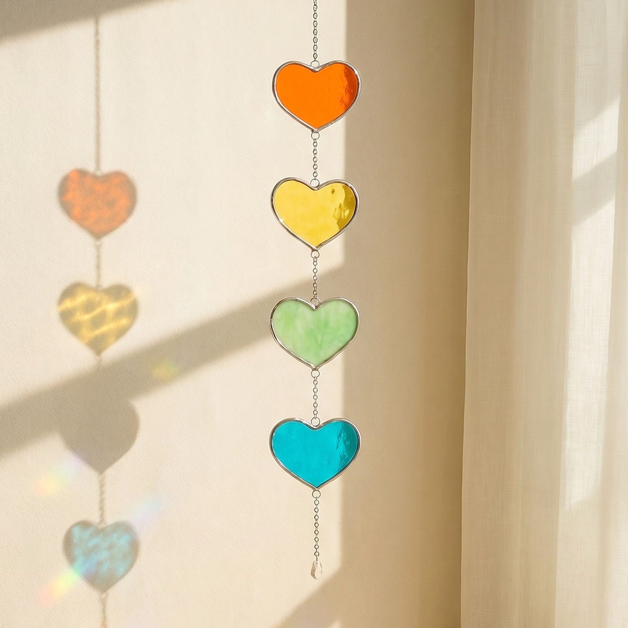 Rainbow Heart Glass Garland Decor and Window Decor Q06