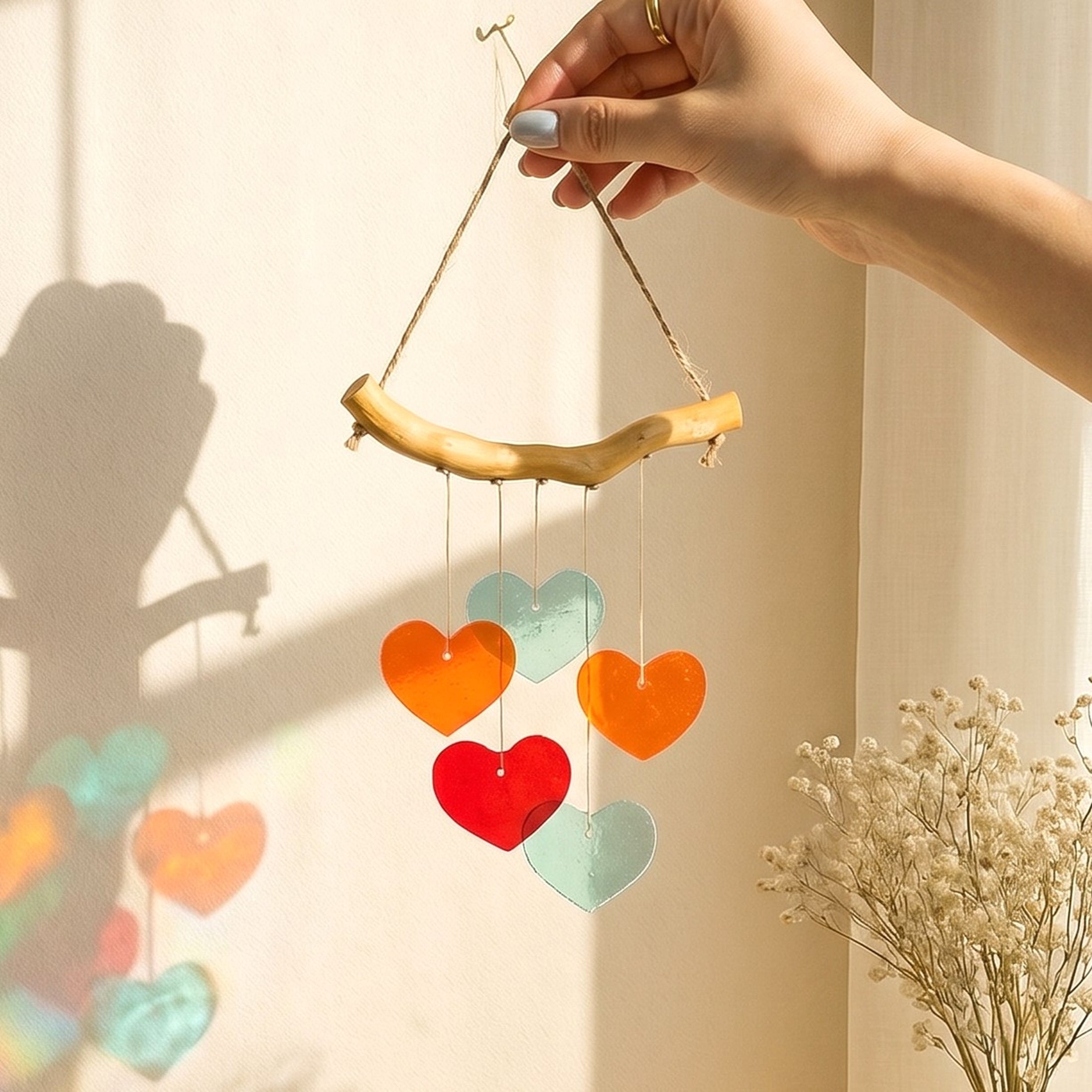 Heart Stained Glass Suncatcher Glass for Home Decoration Q09