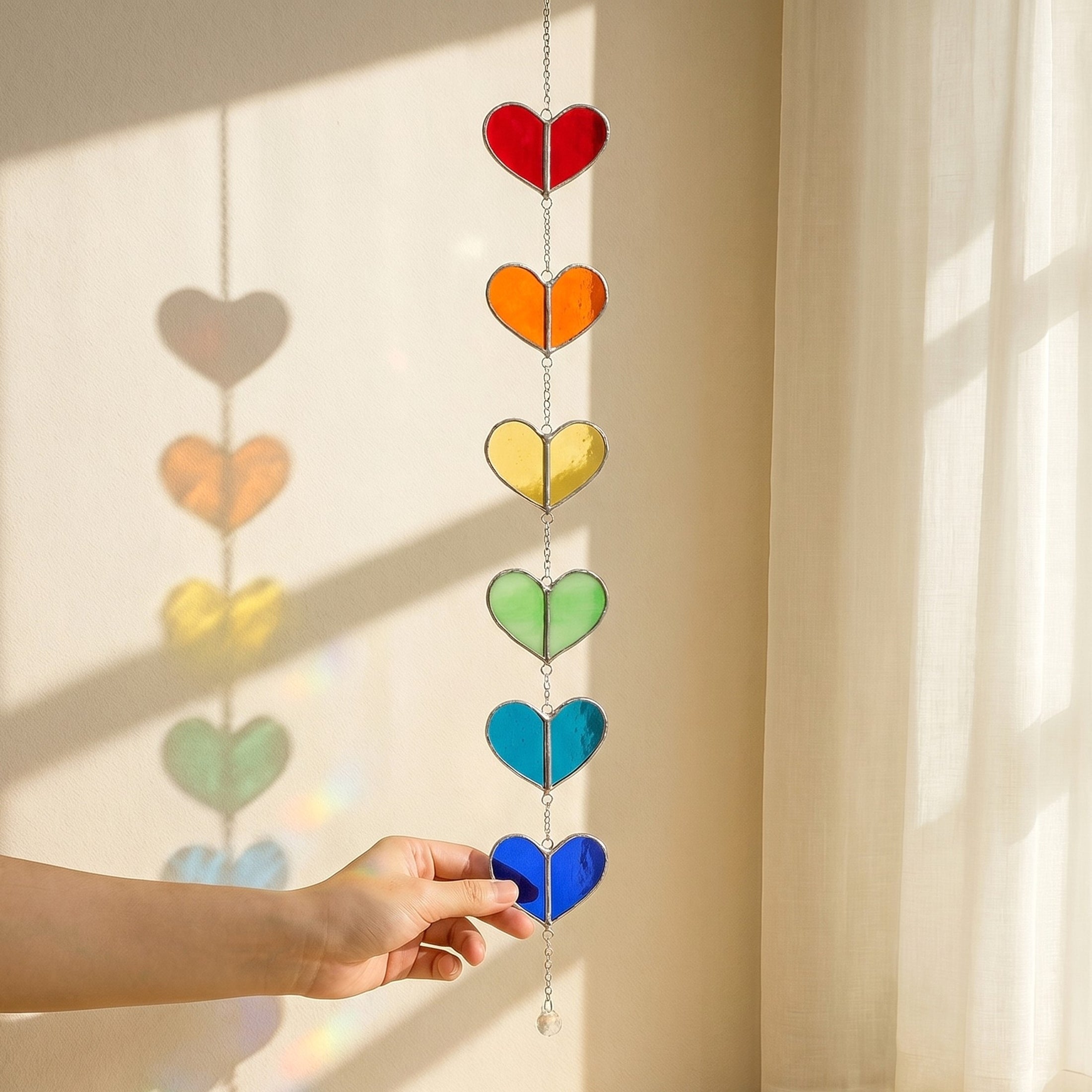Rainbow Heart Glass Garland Decor and Window Ornaments F22
