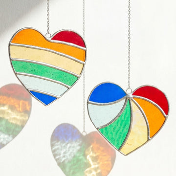 Heart Shaped Rainbow Suncatcher, Heart shaped stained glass Q26
