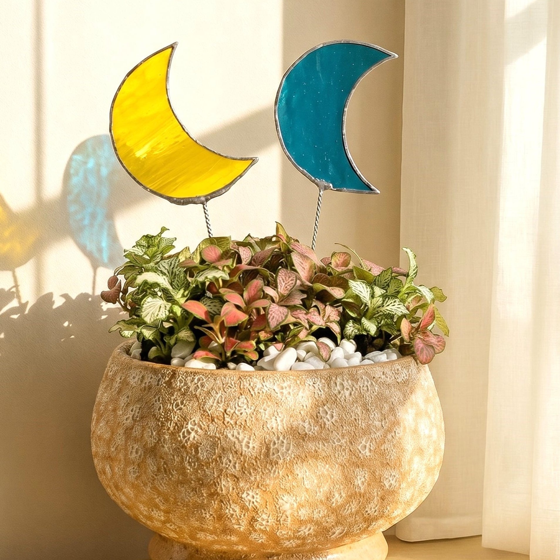 Stained Glass Moon Plant Stakes Glass for Plant Support F47