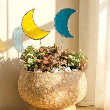 Stained Glass Moon Plant Stakes Glass for Plant Stakes F47