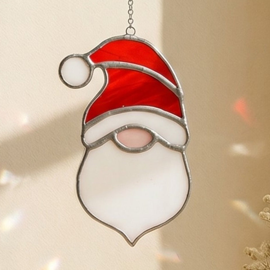 Stained Glass Santa Ornament for Holiday window decor, art F87