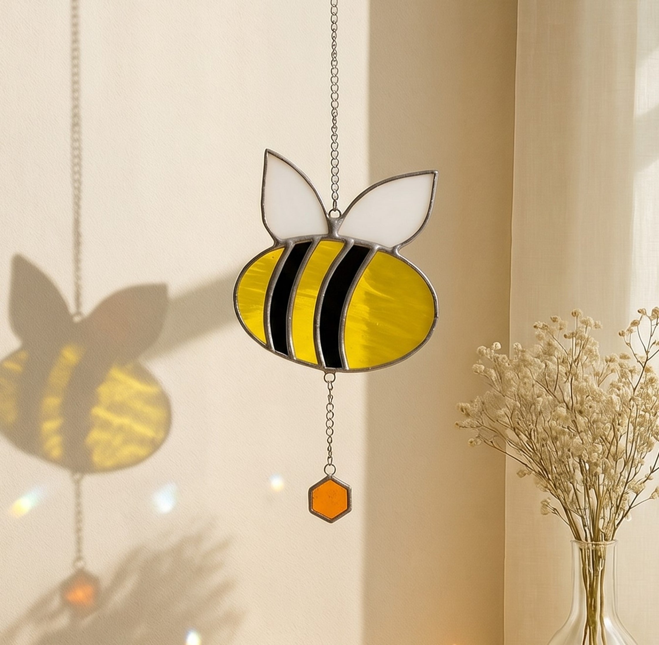 Bee Stained Glass Suncatcher, Artistic glass suncatcher F07