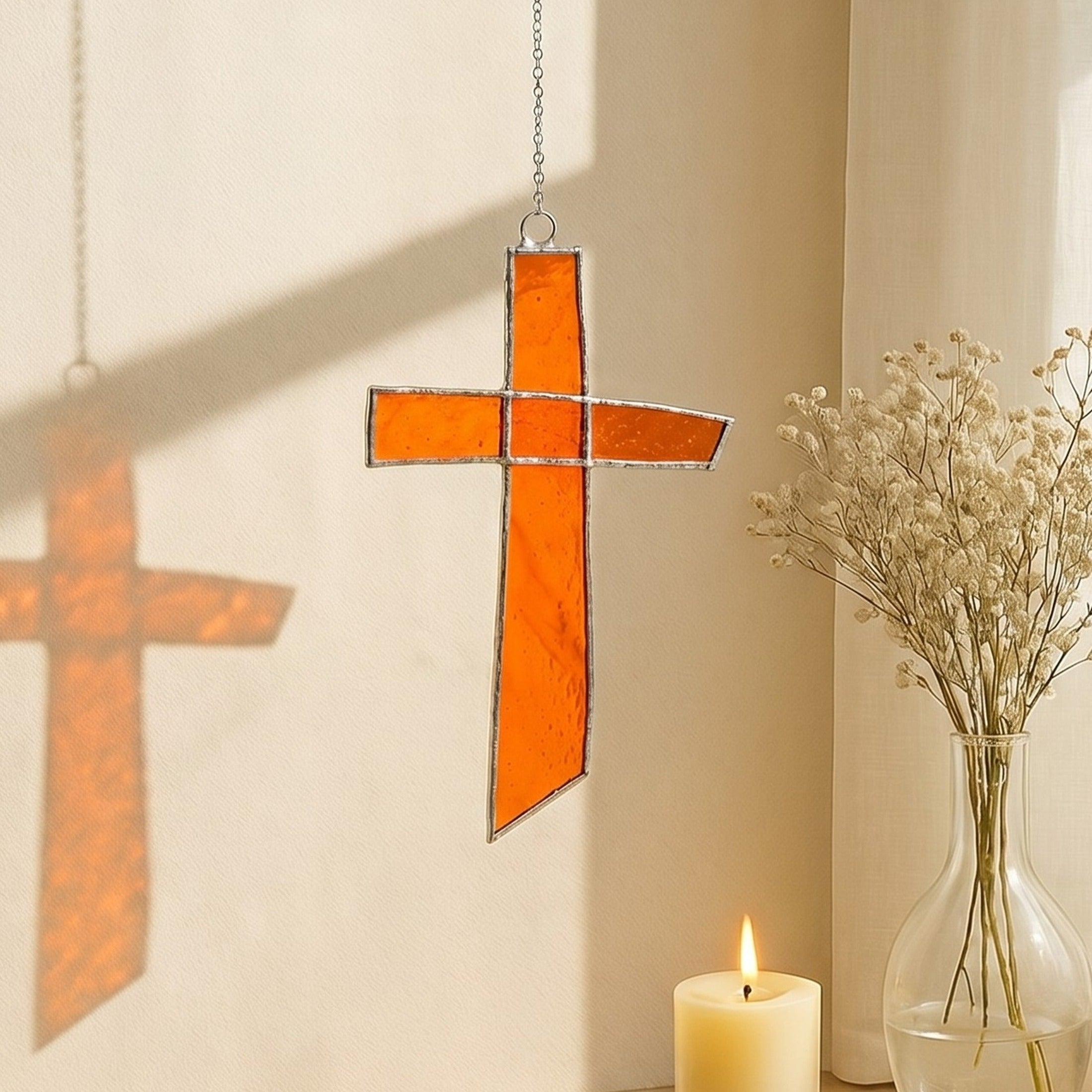 Stained Glass Cross Suncatcher, Stained glass window and art F04