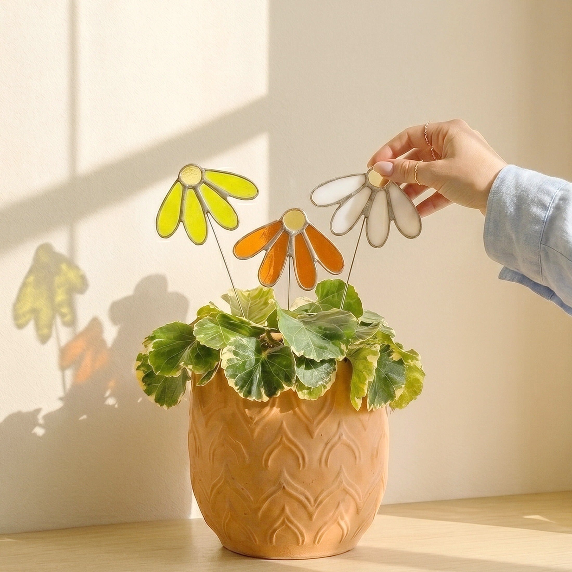 Stained Glass Flower Plant Stakes for Garden Plant Support Q07