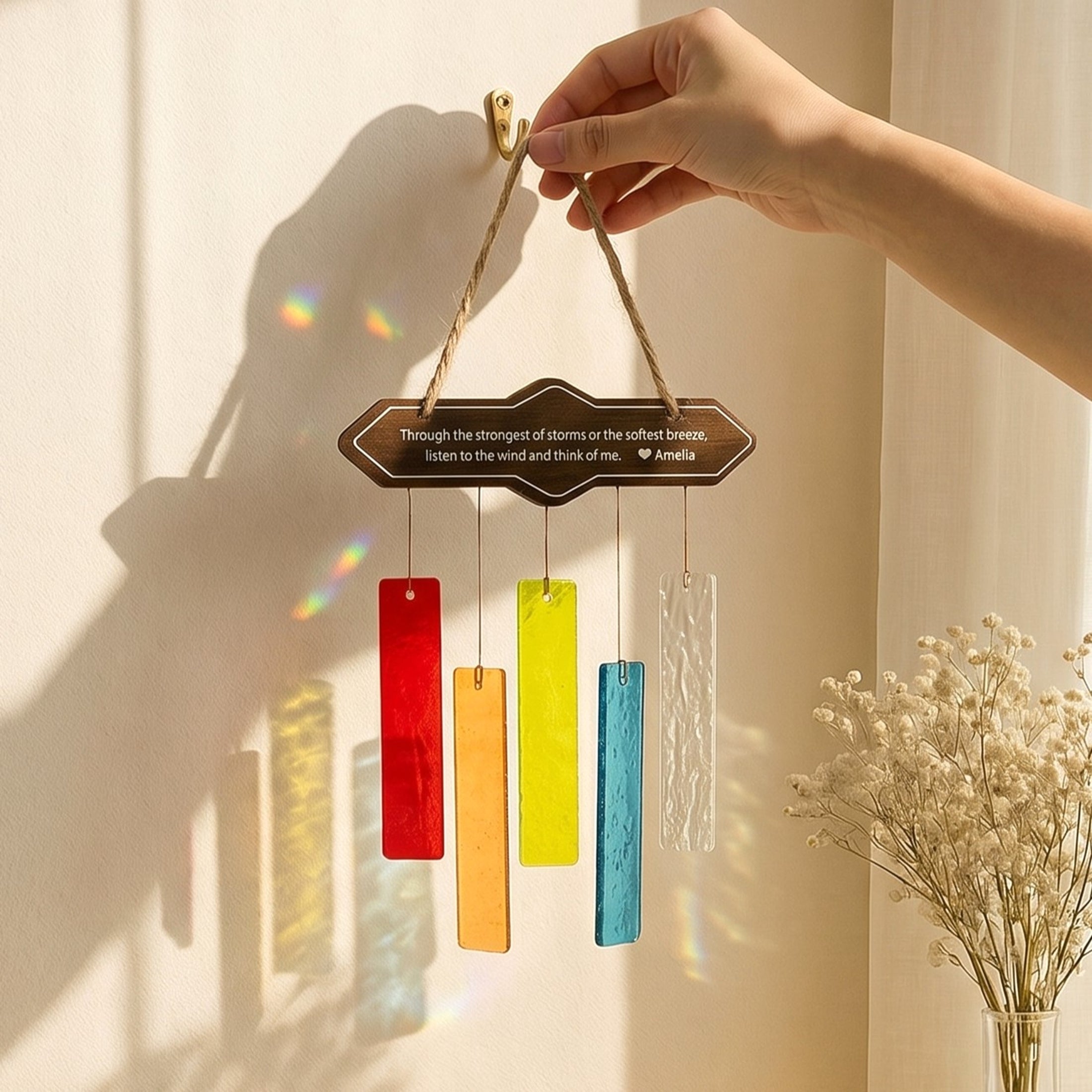 Personalized Stained Glass Wind Chime, Boho style home F66