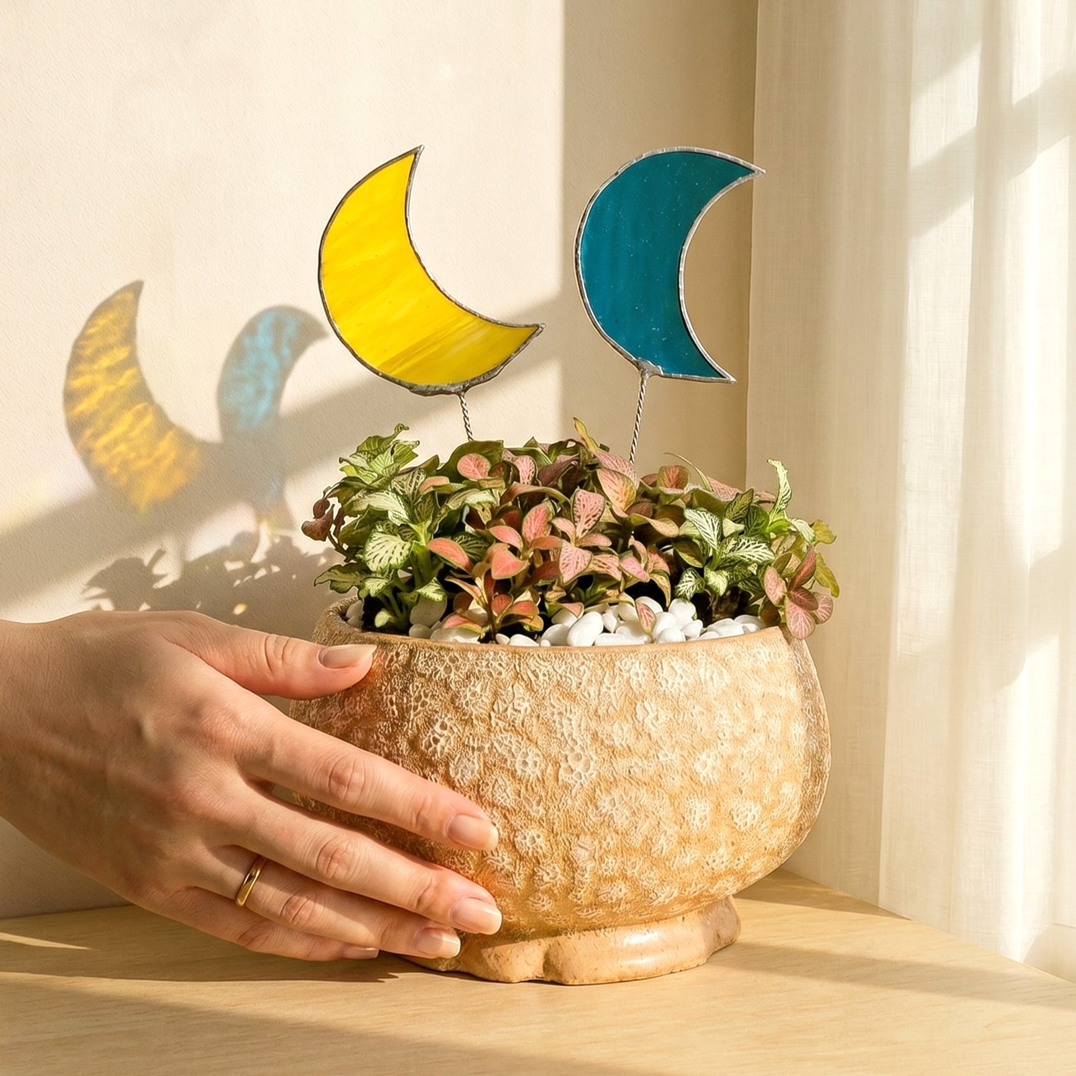 Stained Glass Moon Plant Stakes Glass for Plant Support F47