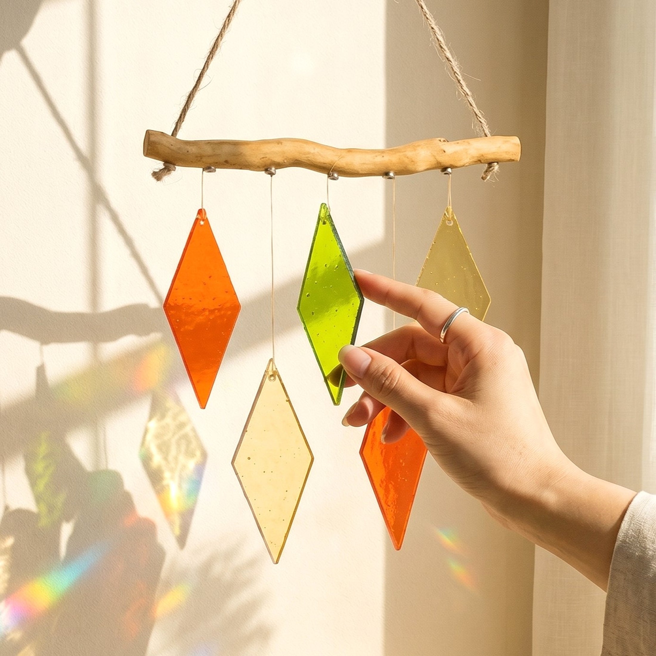 Stained Glass Wind Chimes for Window decor, art F68