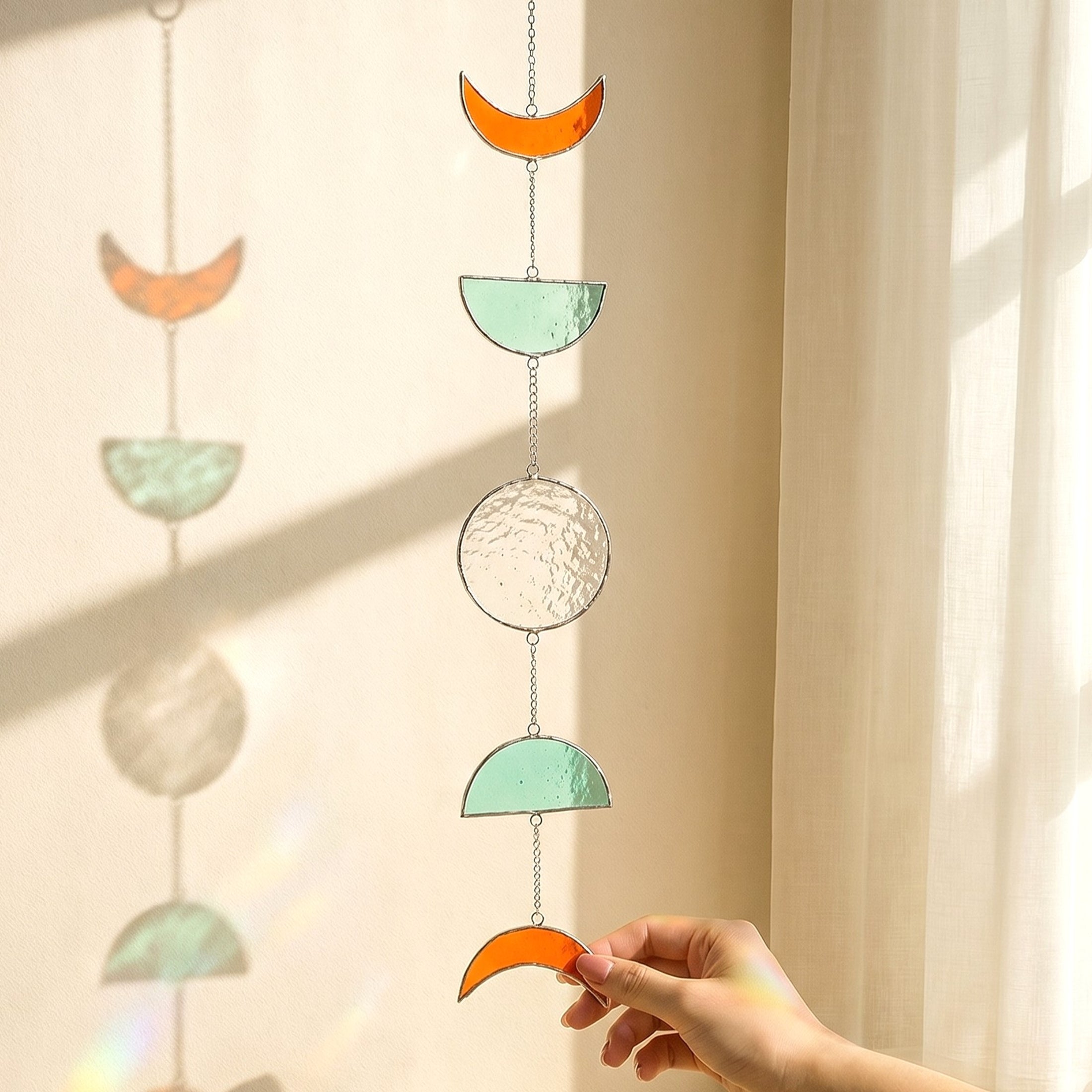 Stained Glass Moon Phase Hanging decor and Wall hanging F12