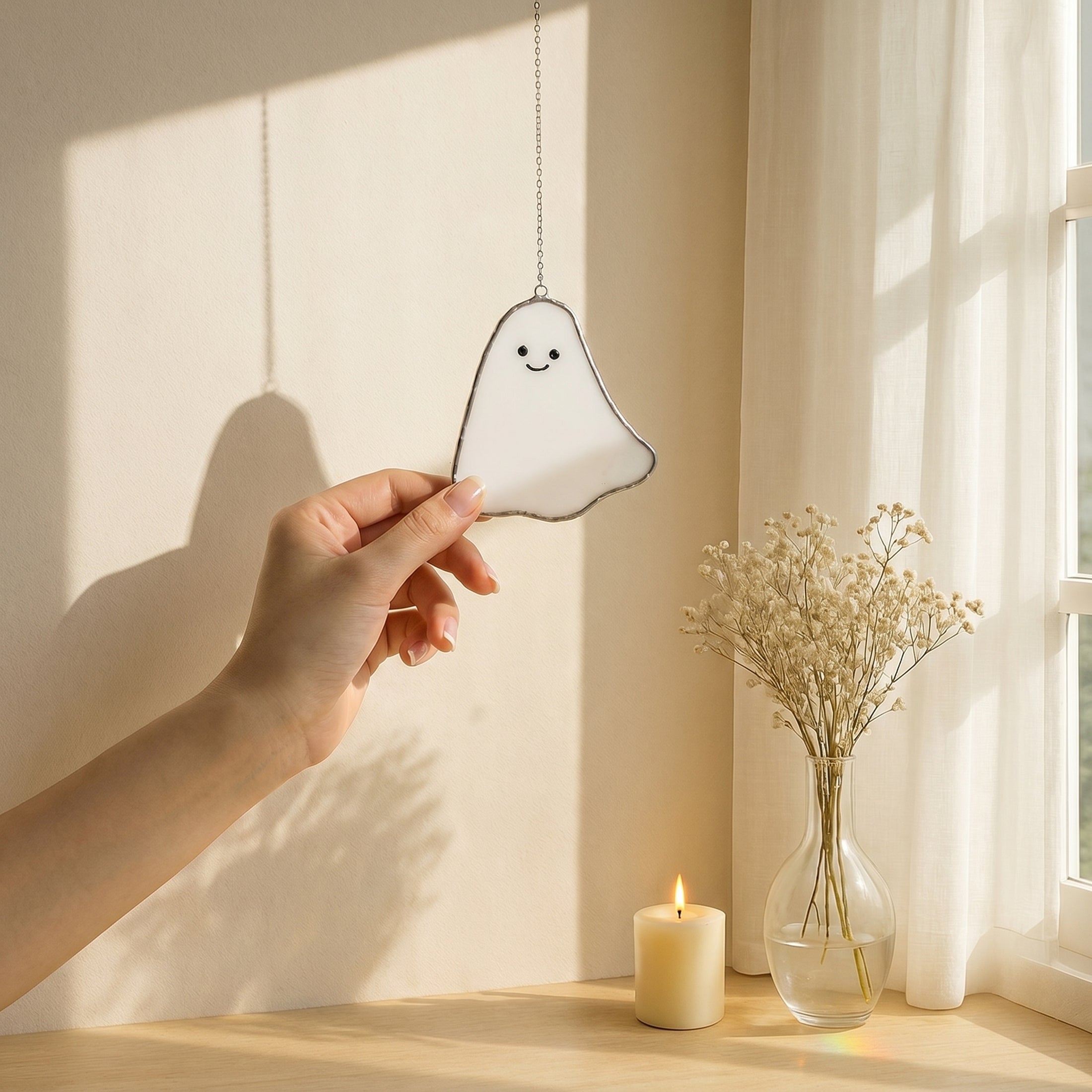 Stained Glass Ghost, cute ghost decor and halloween hanging ghost F78