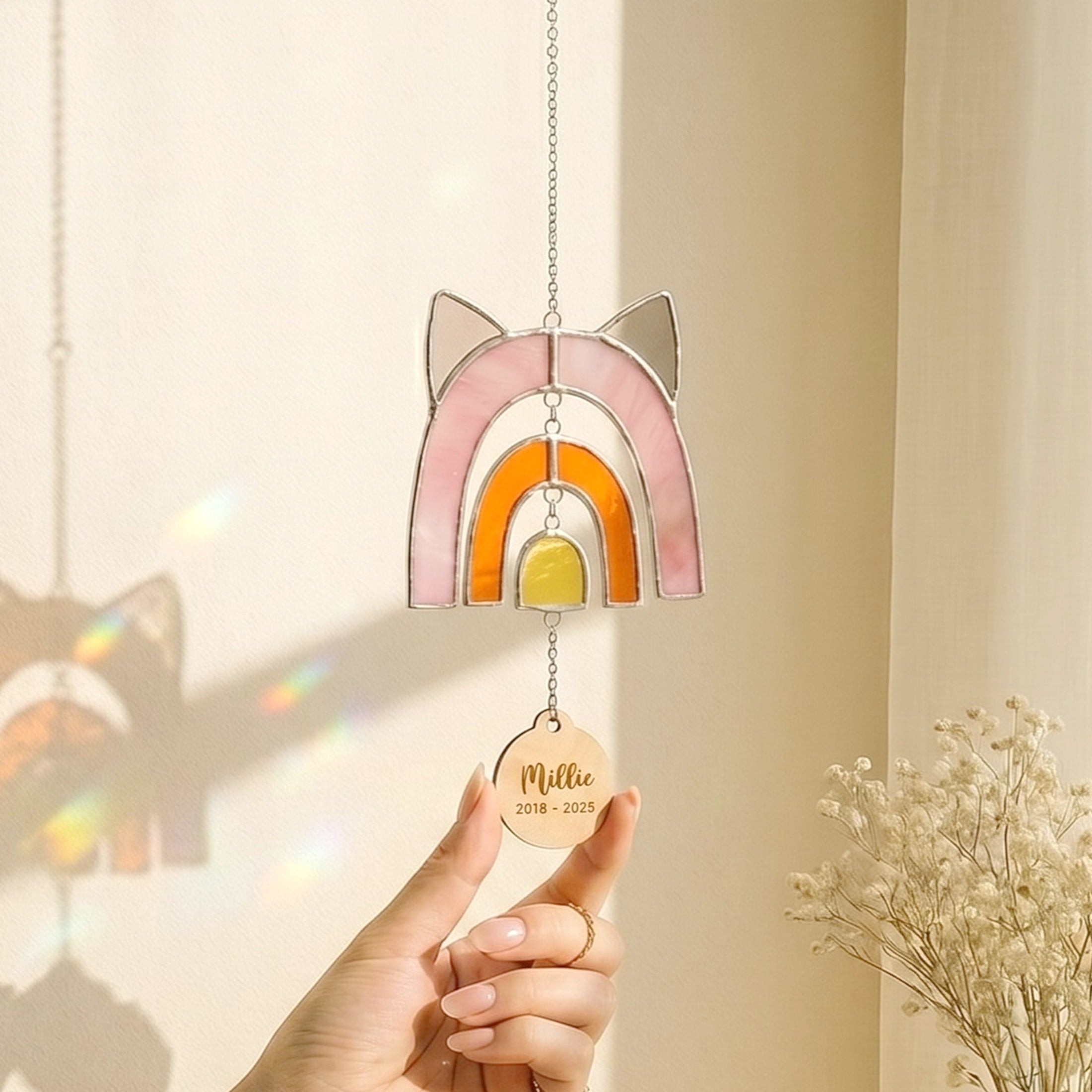 Stained Glass Pet Memorial Suncatcher, Memorial pet keepsake Q17