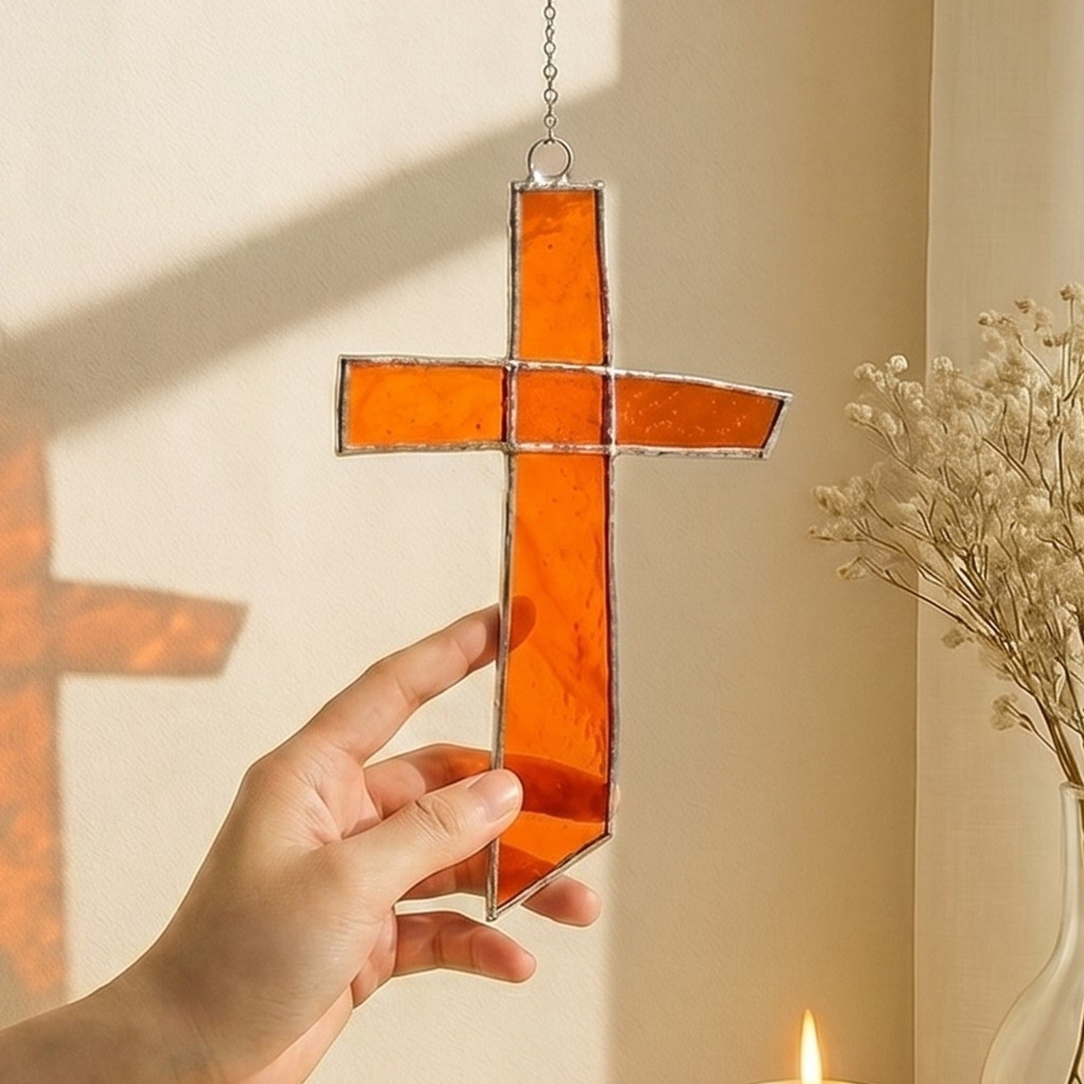 Stained Glass Cross Suncatcher, Stained glass window and art F04