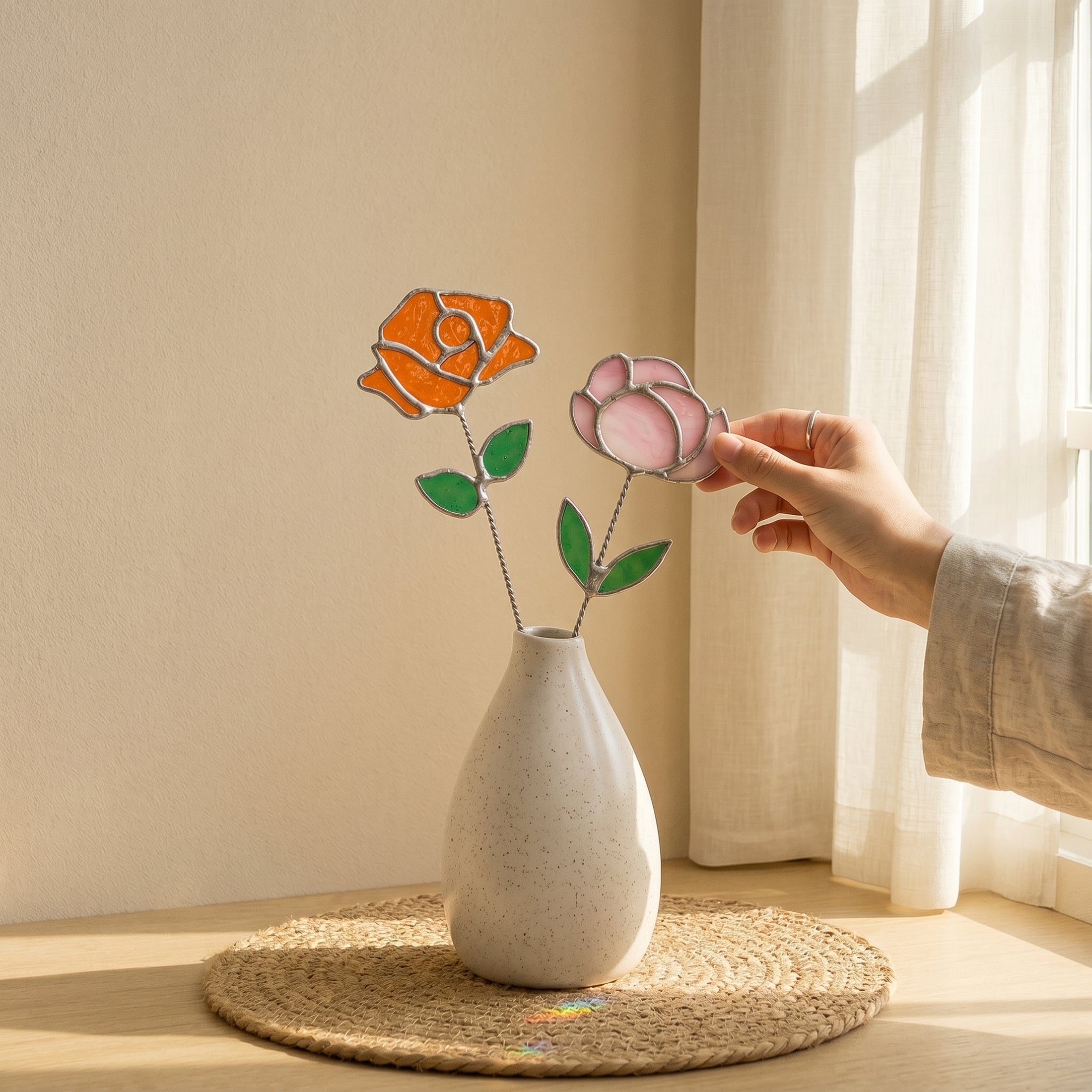 Stained Glass Birth Month Flower Decorative Accent for Home Flower Decoration Q11