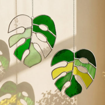 Monstera Leaf Stained Glass, Stained glass leaf art F56