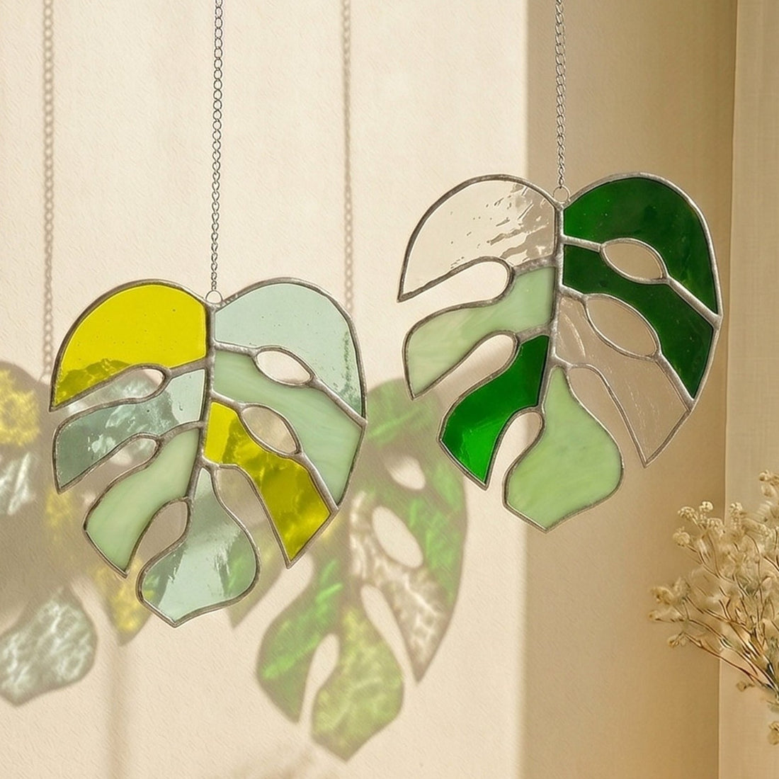 Monstera Leaf Stained Glass, Stained glass leaf art F56