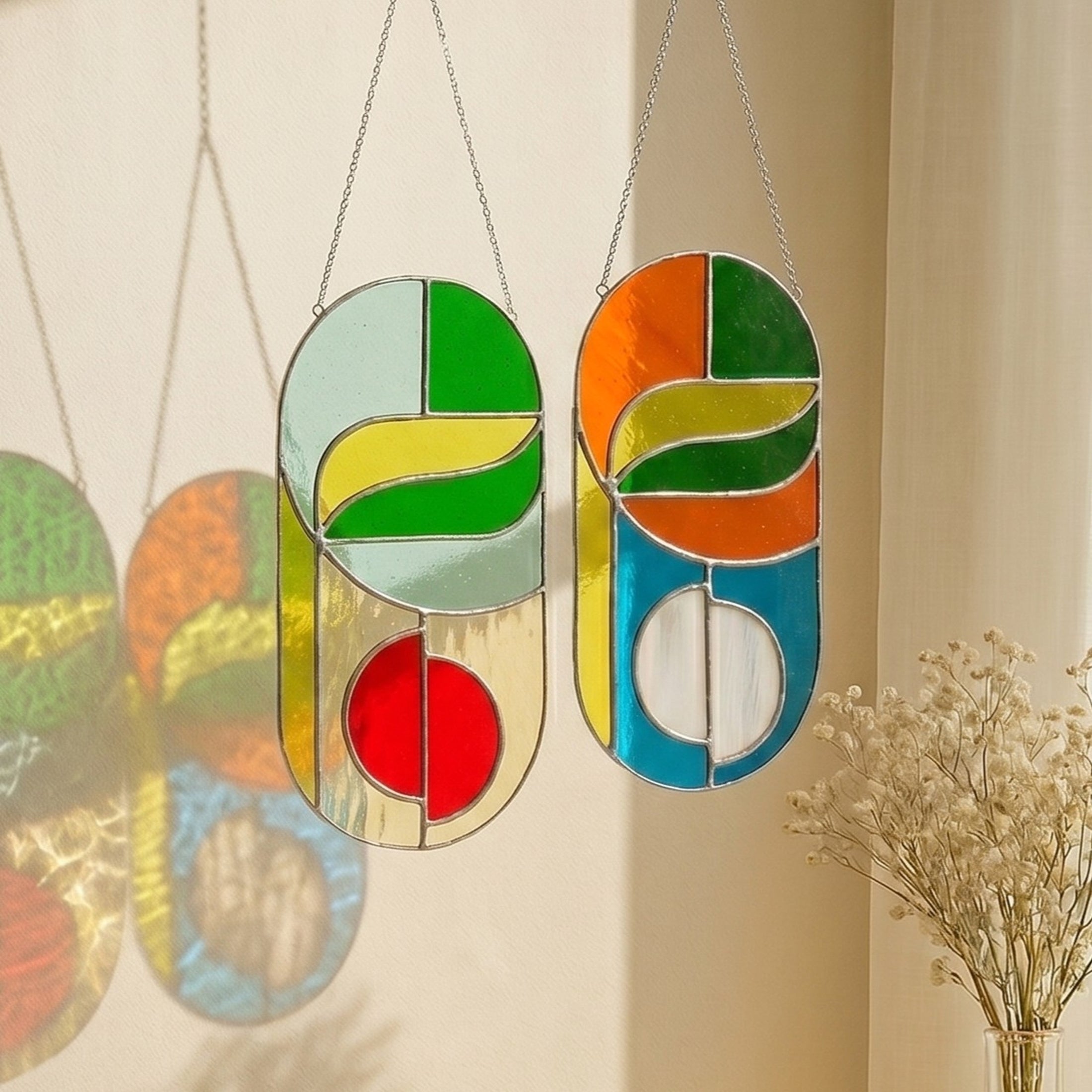 Stained Glass Abstract Suncatcher Metal for Plant Stakes F83