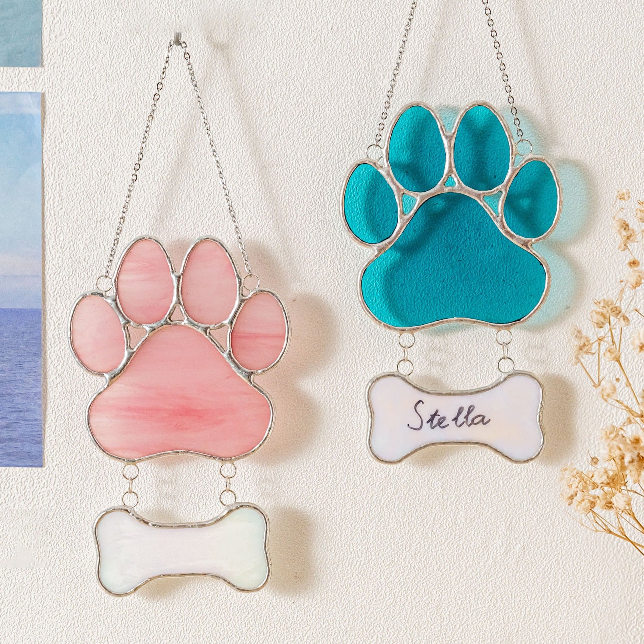 Stained Glass Pet Paw Suncatcher, Dog ornaments and memorial Q19