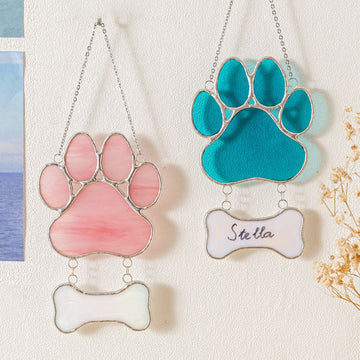 Stained Glass Pet Paw Suncatcher, Dog ornaments and memorial Q19