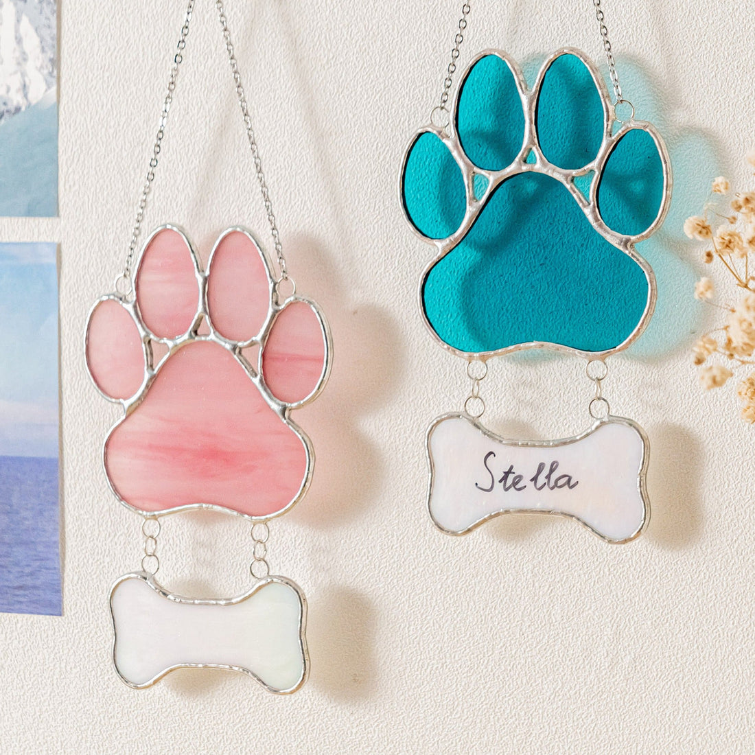 Stained Glass Pet Paw Suncatcher, Dog ornaments and memorial Q19