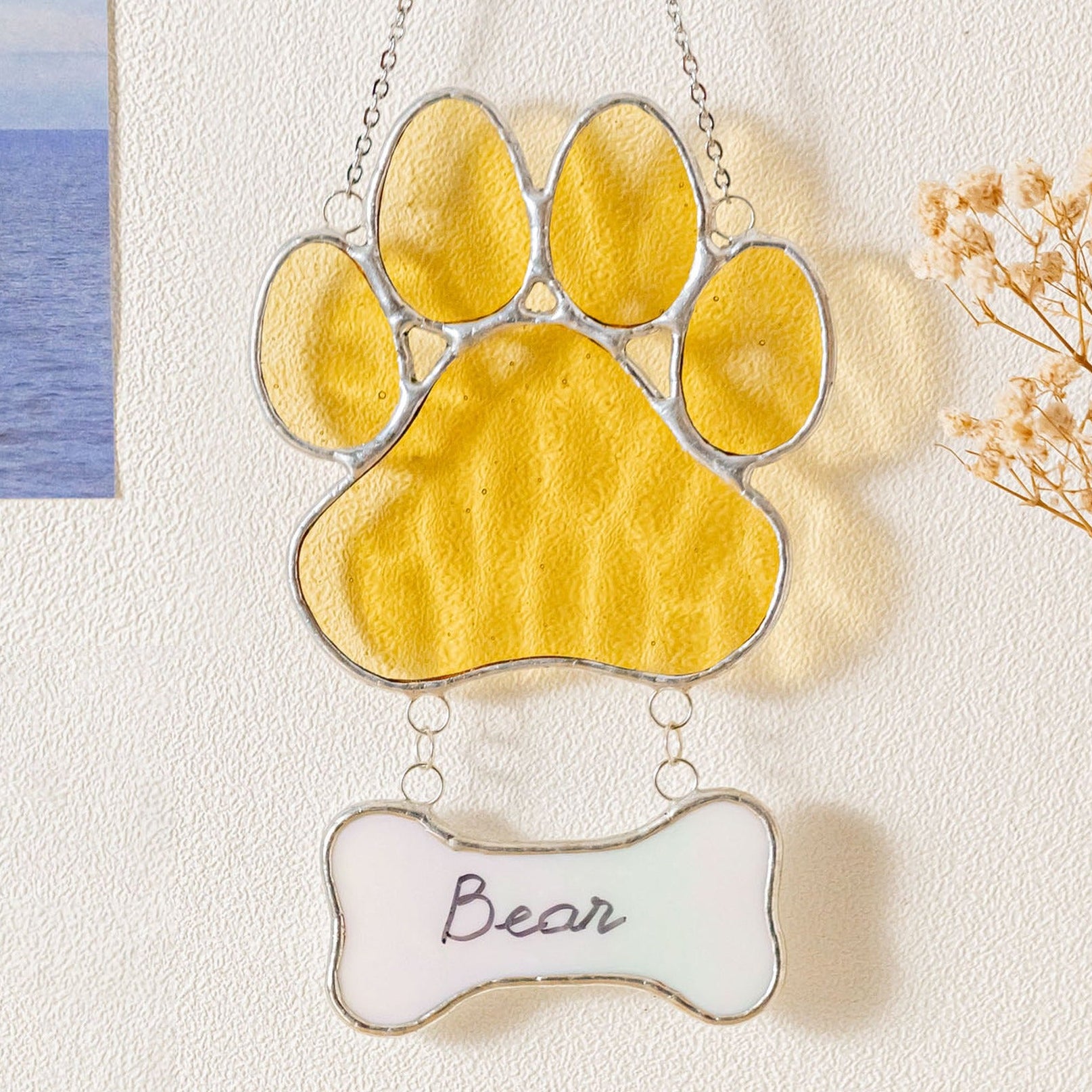 Stained Glass Pet Paw Suncatcher, Memorial pet keepsake and art Q19