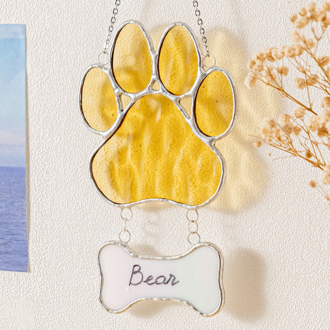 Stained Glass Pet Paw Suncatcher, Memorial pet keepsake and art Q19