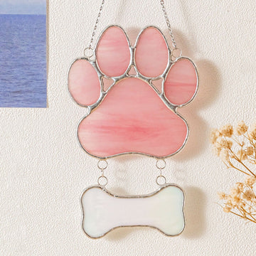 Stained Glass Pet Paw Suncatcher, Pet memorial gift and art Q19