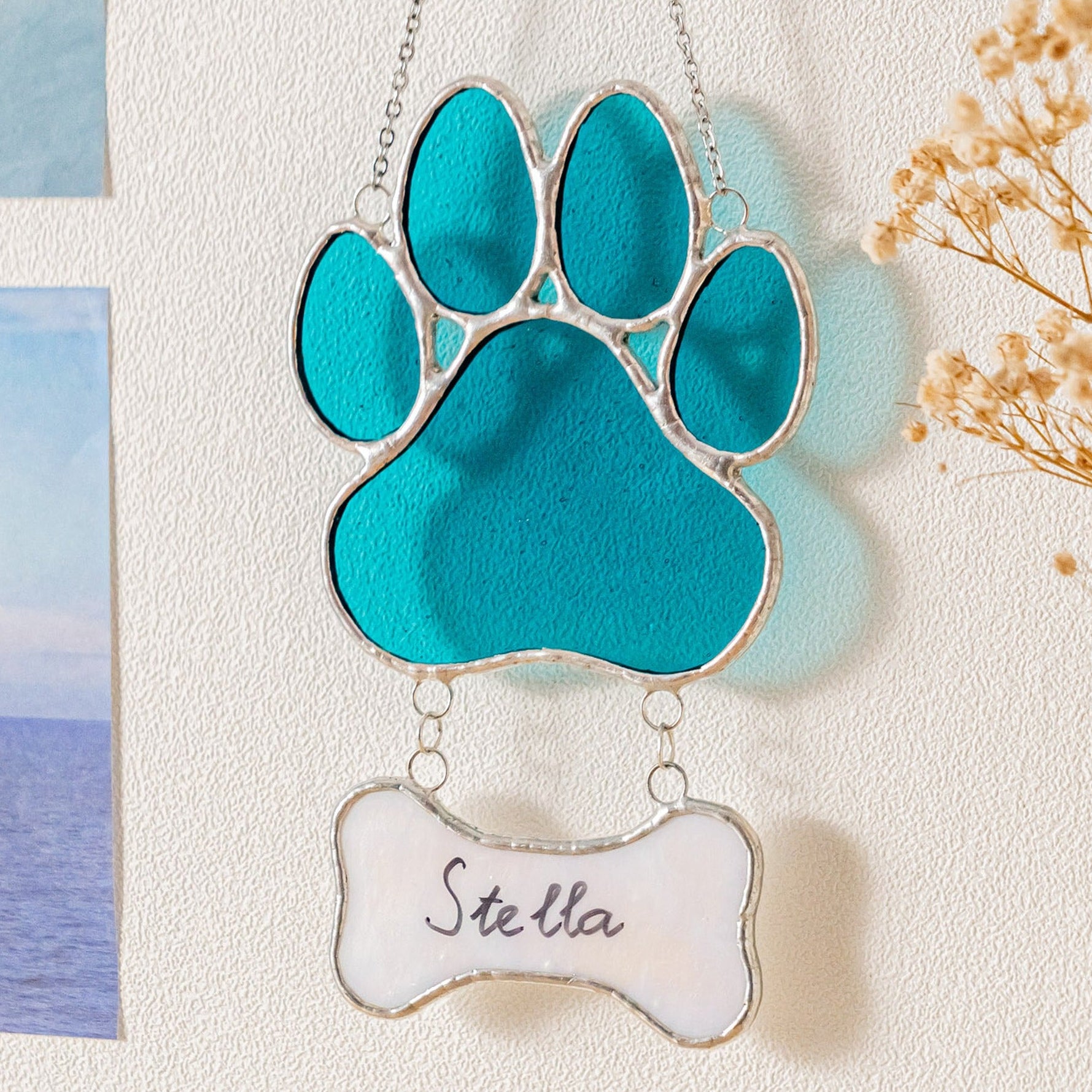 Stained Glass Pet Paw Suncatcher for Dog ornaments, glass Q19