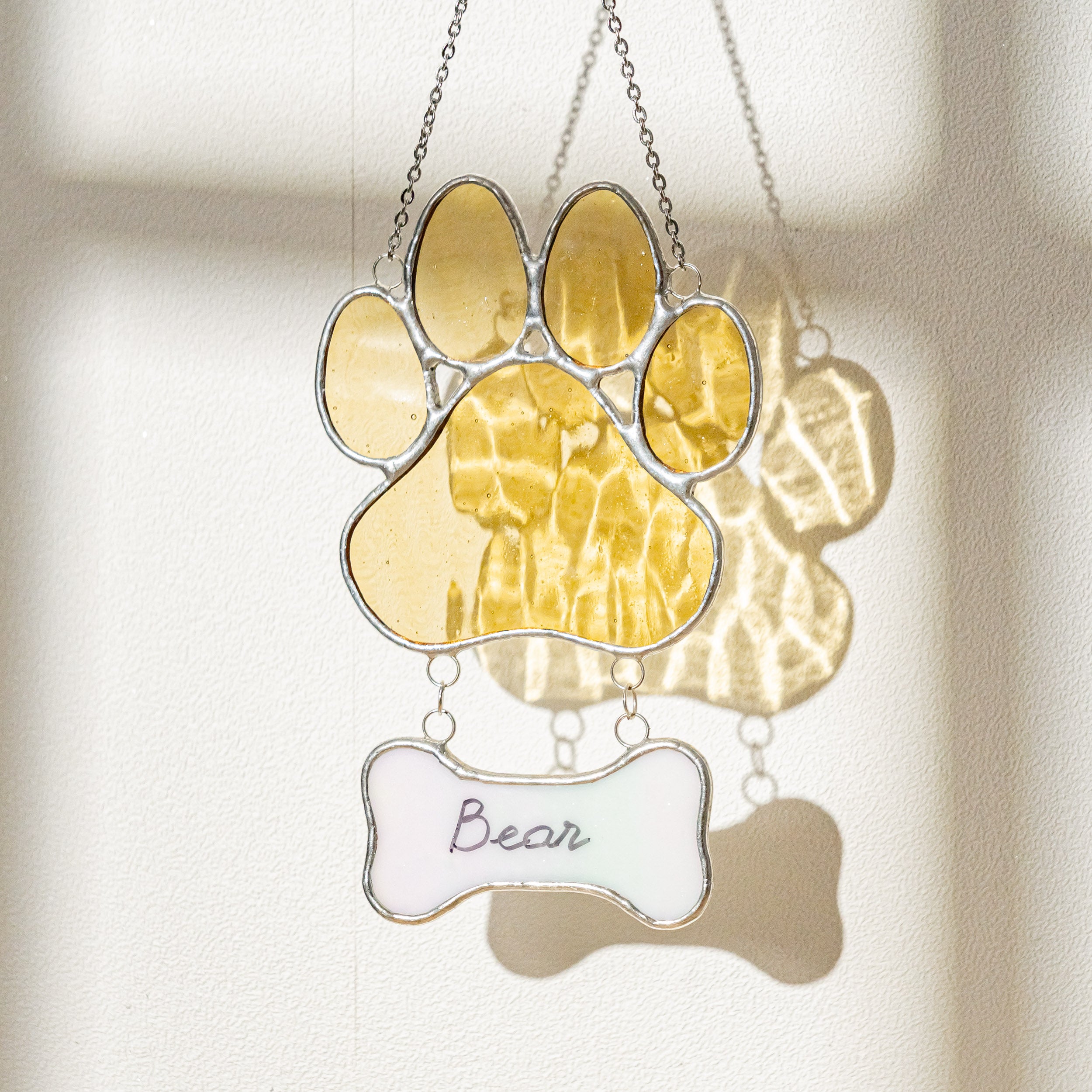 Stained Glass Pet Paw Suncatcher, Memorial pet keepsake and art Q19