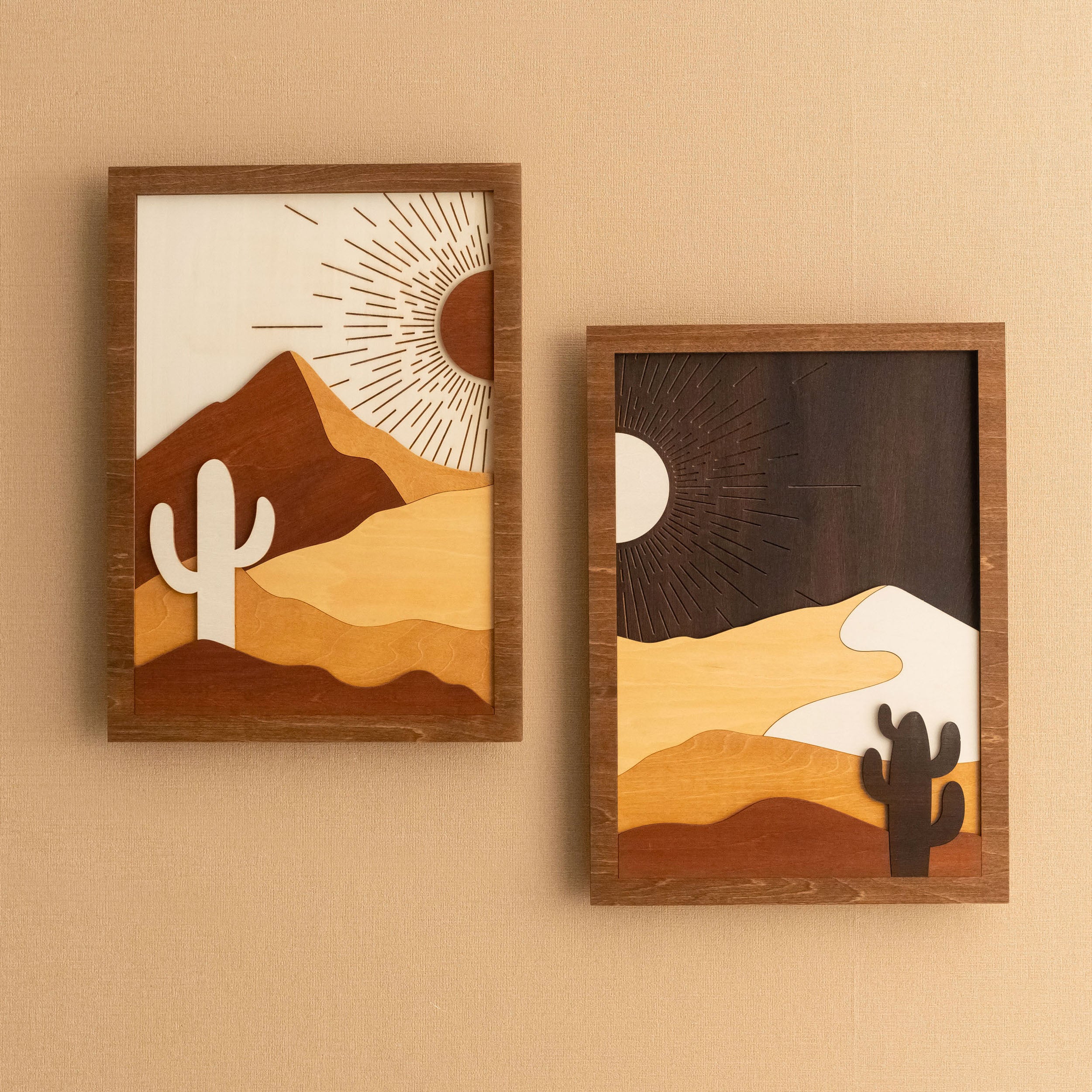 Desert Cactus Wood Art for Large Wood Wall Decor, Art Wooden R07