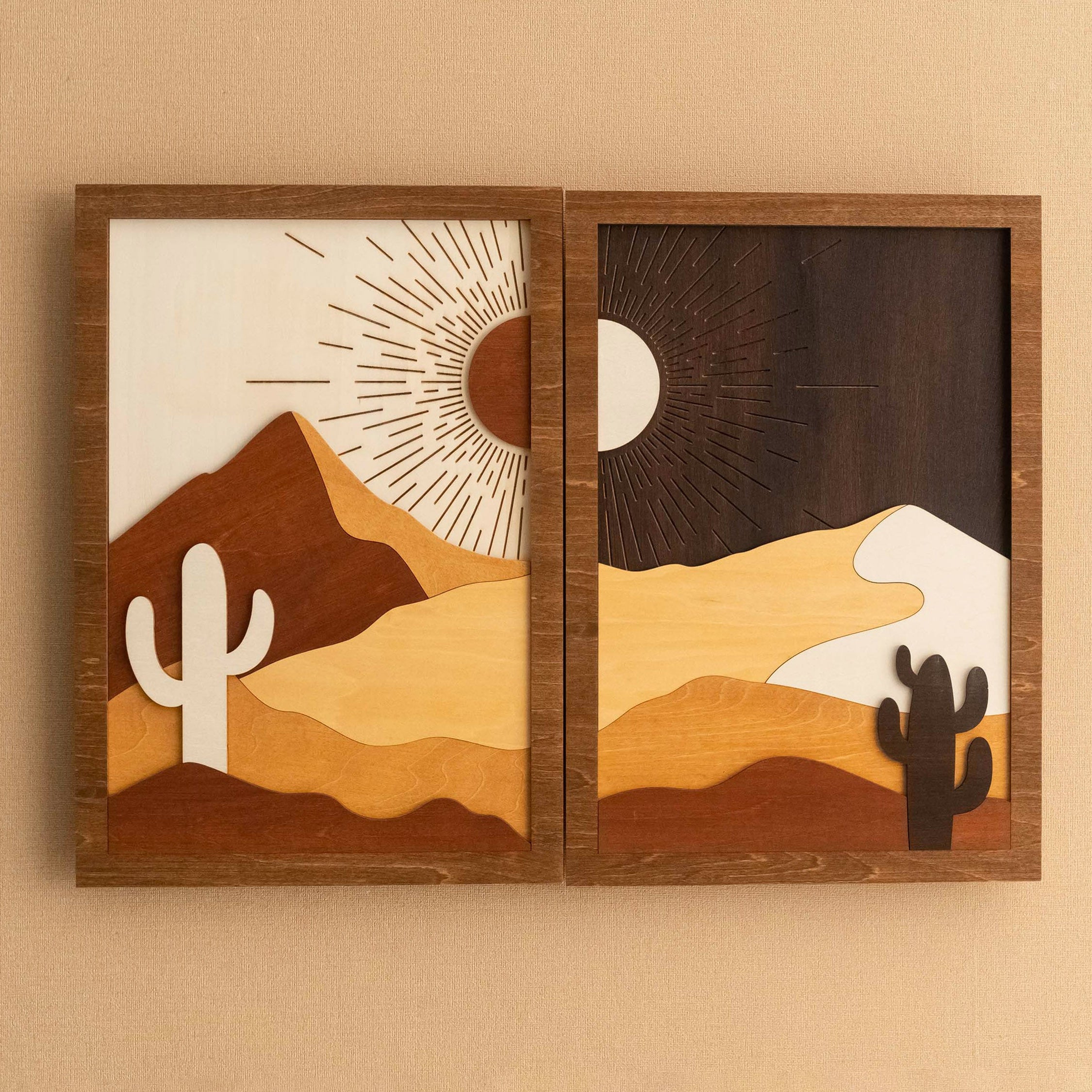 Desert Cactus Wood Art, Big Wood Wall Art and Wood Frame Artwork R07