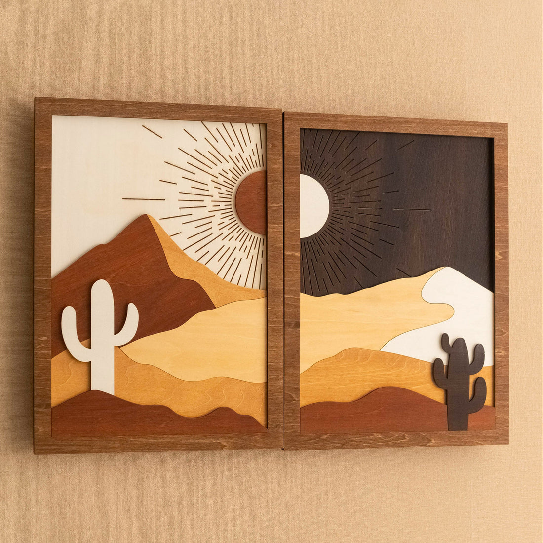 Desert Cactus Wood Art, Big Wood Wall Art and Wood Frame Artwork R07