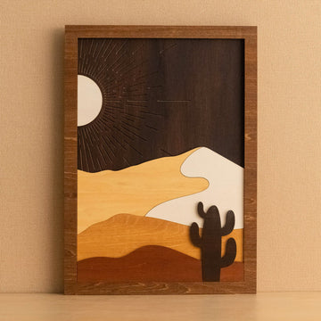 Desert Cactus Wood Art for Large Wood Wall Decor, Art Wooden R07